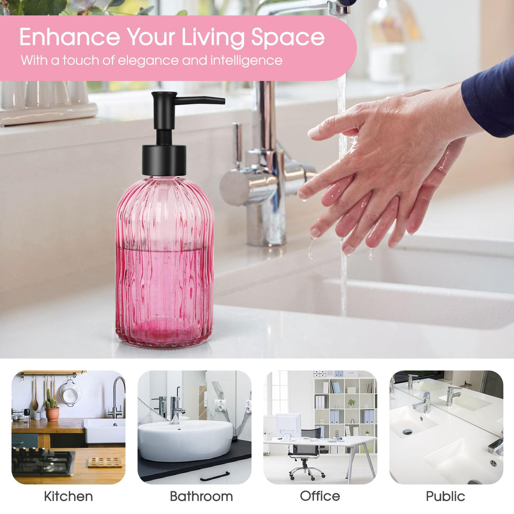 Topsky distributeur en verre rose, nettoyage facile et remplissage rapide.