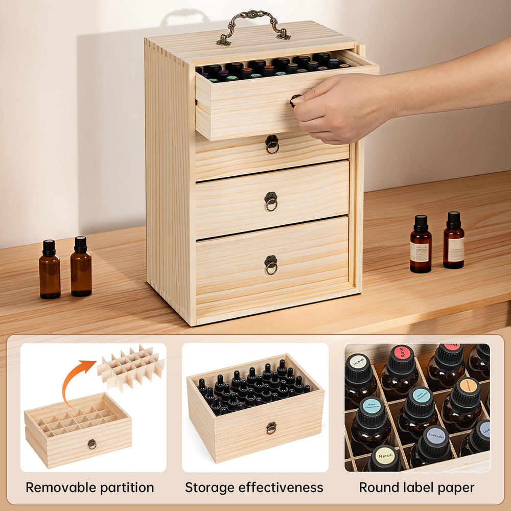 TORIBIO bois front gravé, design élégant pour la présentation des huiles.