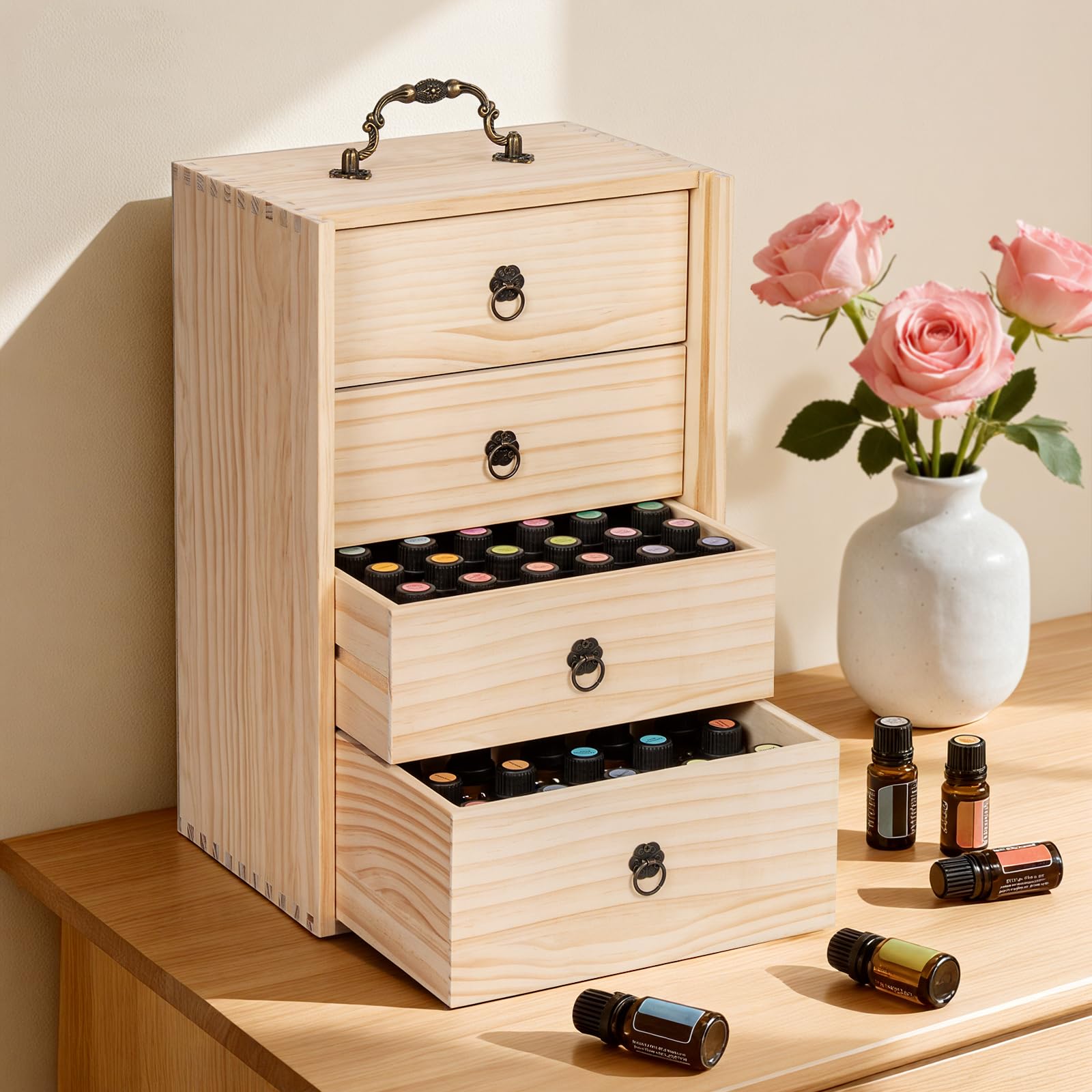 TORIBIO organisateur huiles 5–30 ml en bois, idéal pour gagner de la place.