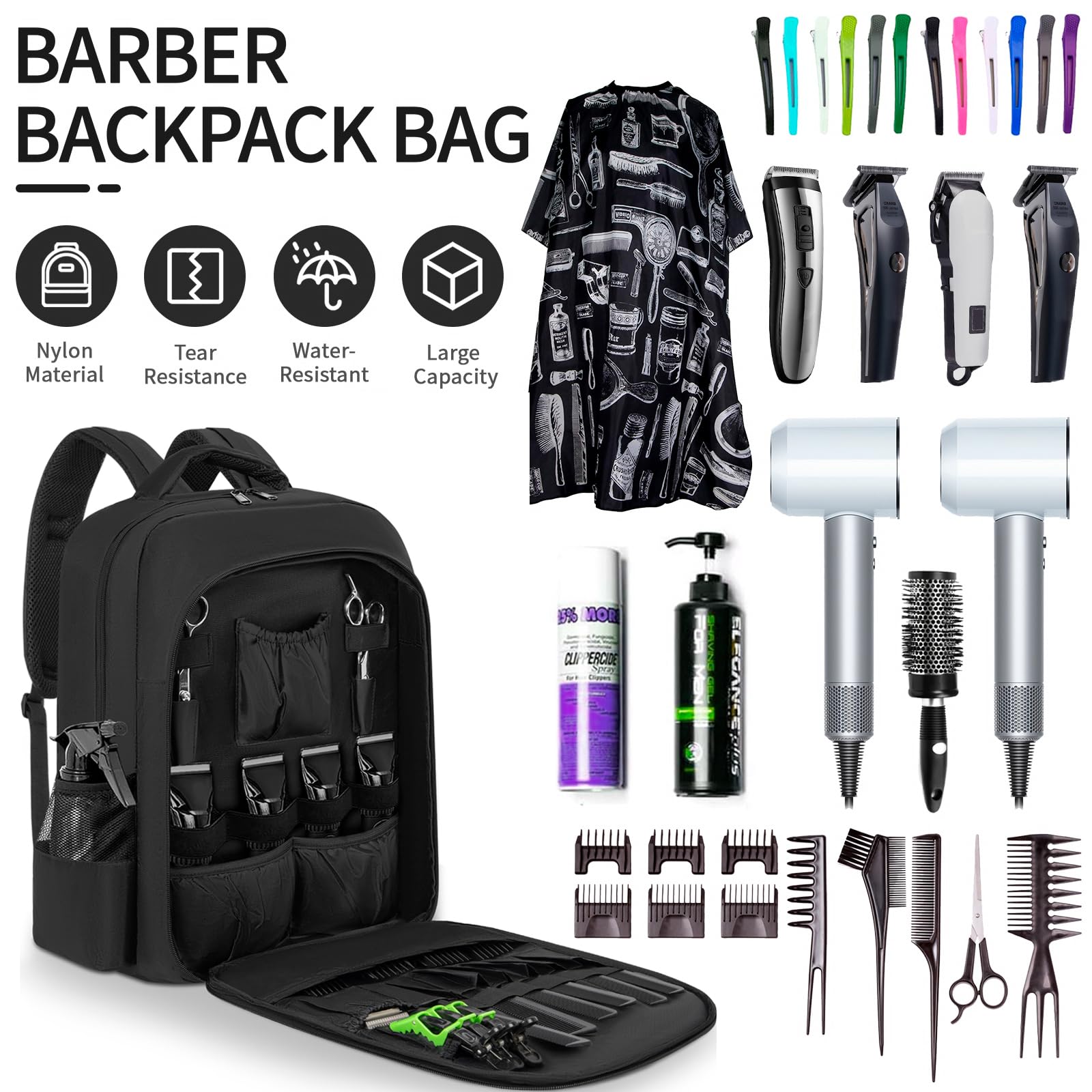 TORIBIO sac à dos barbier: porte USB externe pour charge en déplacement.