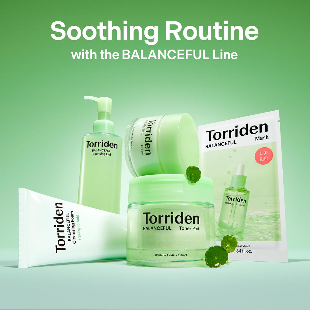 Torriden Balanceful Cica masque visage — emballages recyclables et démarche durable.