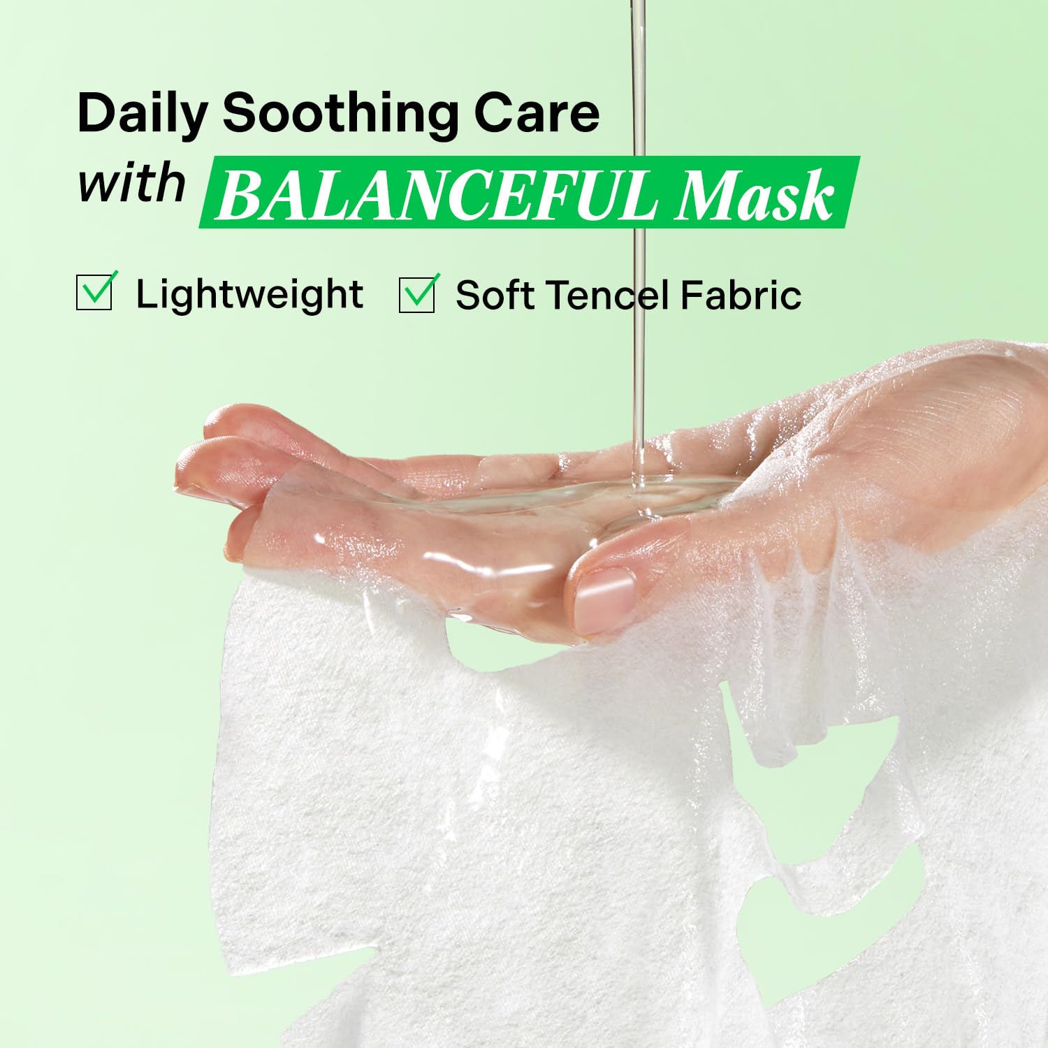 Torriden Balanceful Cica masque visage — textile 50% tencel et 50% bambou pour une adhérence parfaite.