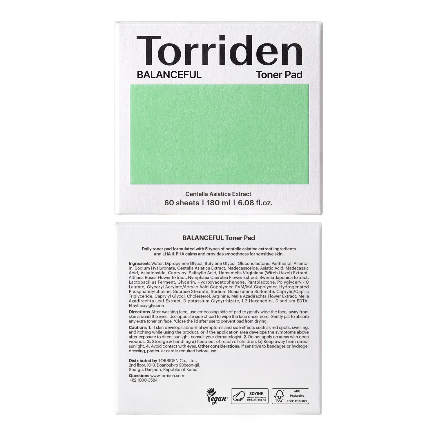 Torriden Balanceful Toner Pad – emballage recyclable et démarche écoresponsable.