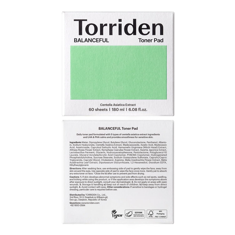 Torriden Balanceful Toner Pad – emballage recyclable et démarche écoresponsable.