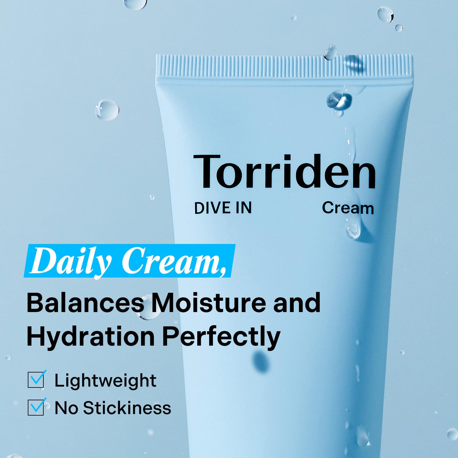 Torriden DIVE IN Crème — application douce pour peau sensible.