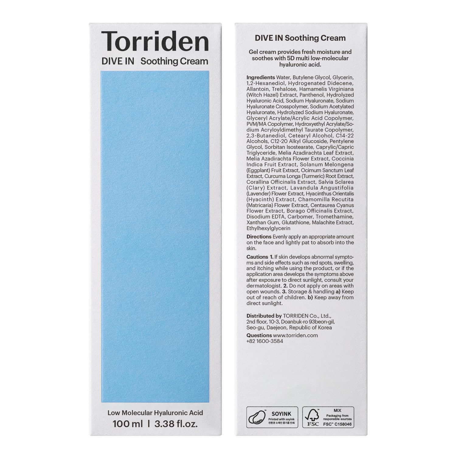 Torriden DIVE IN crème hydratante quotidienne, sensation veloutée et nourrissante.