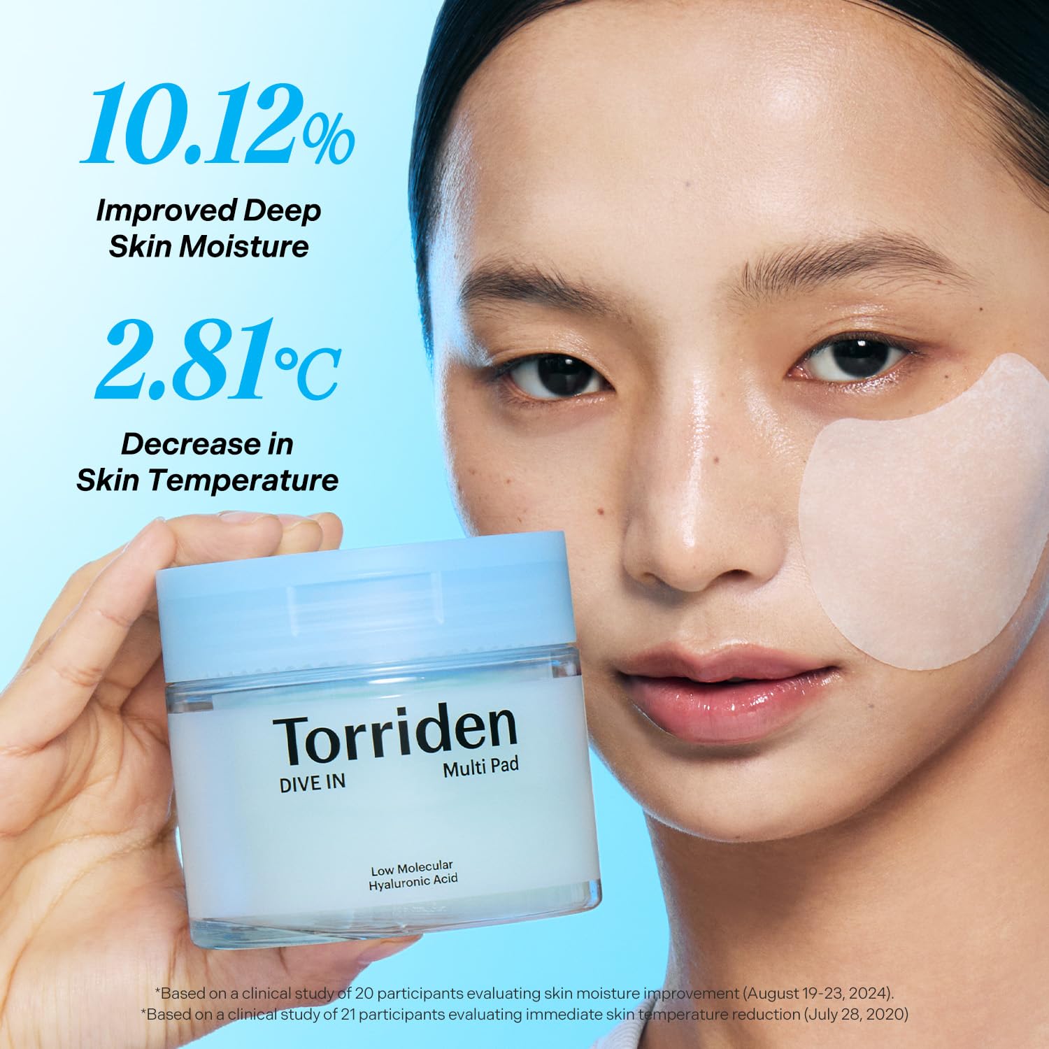 Torriden DIVE IN Multi Pad: acide hyaluronique 5D pour hydrater plusieurs couches cutanées.