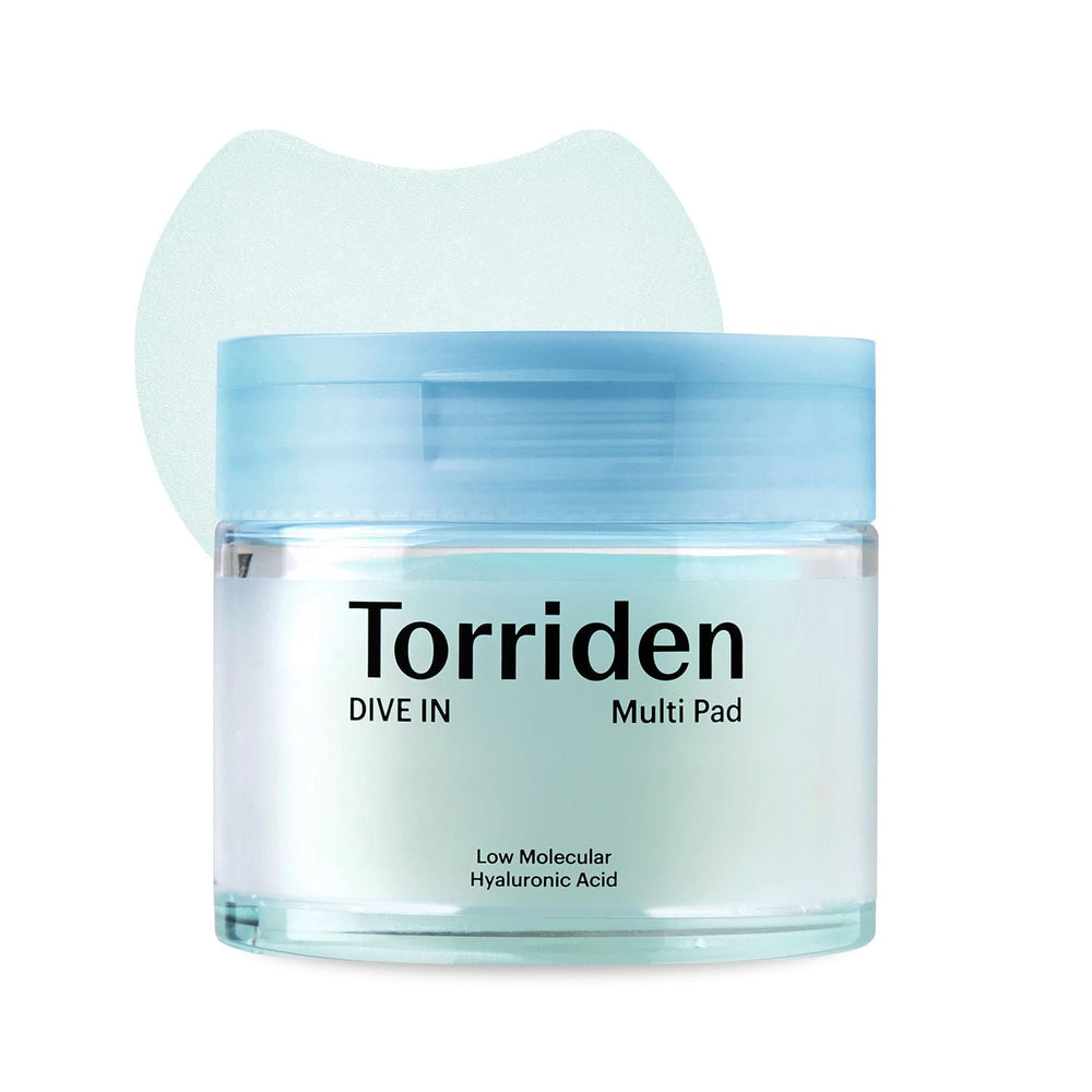 Torriden DIVE IN Multi Pad, boîte élégante, disques imbibés pour soin facial rapide.