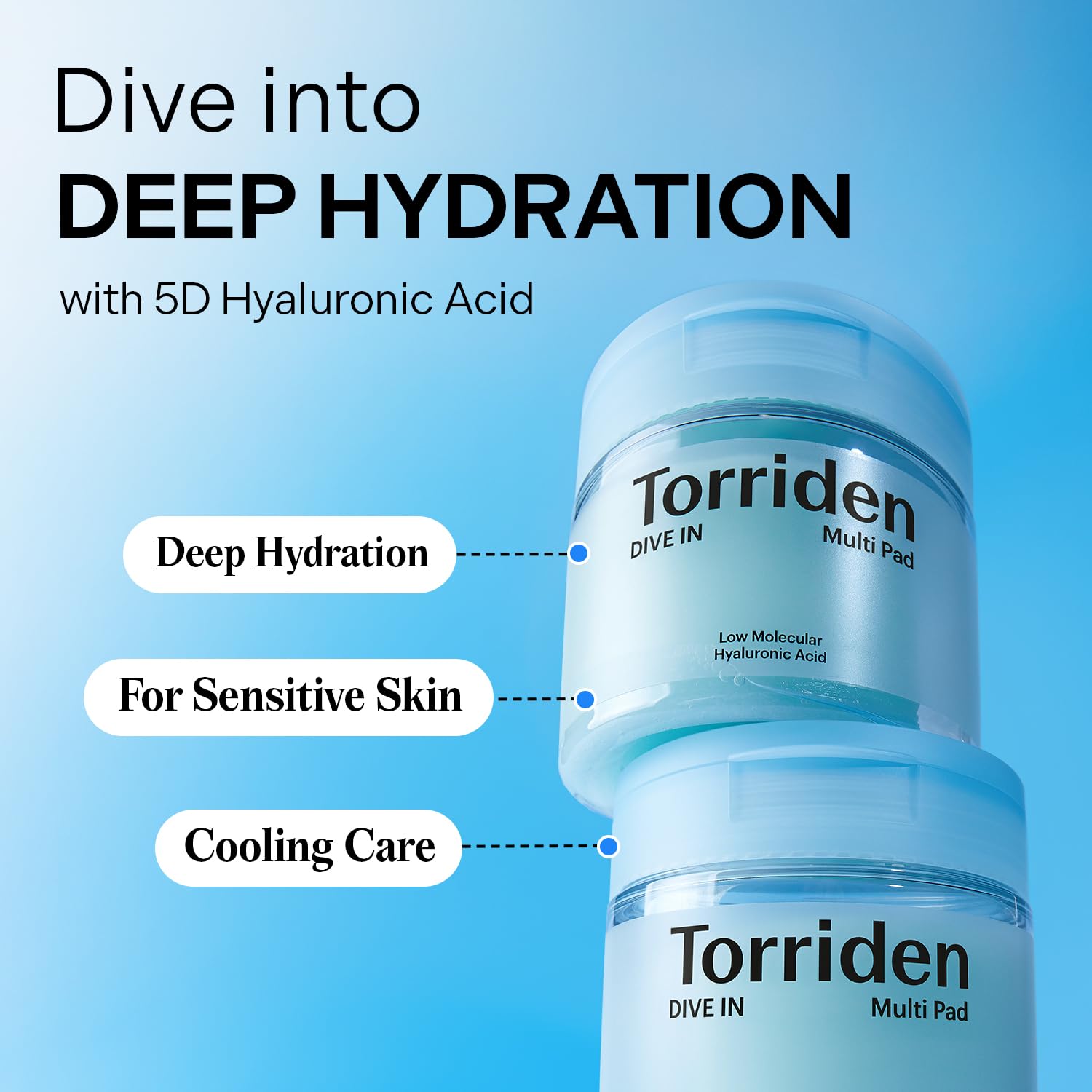 Torriden DIVE IN Multi Pad: disques soin visage imbibés pour hydratation précise.
