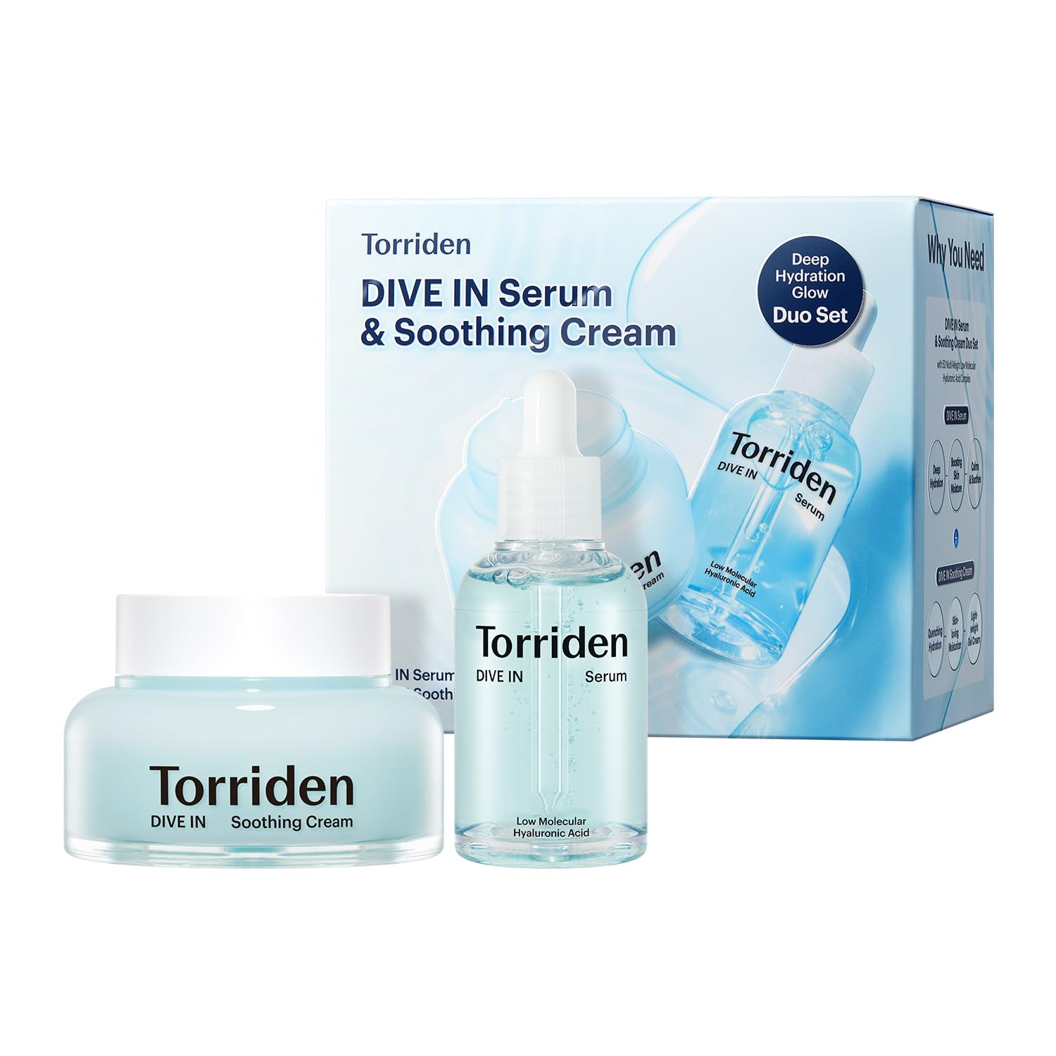 Sérum Torriden Dive In en bouteille, hydratation légère prête pour le maquillage.