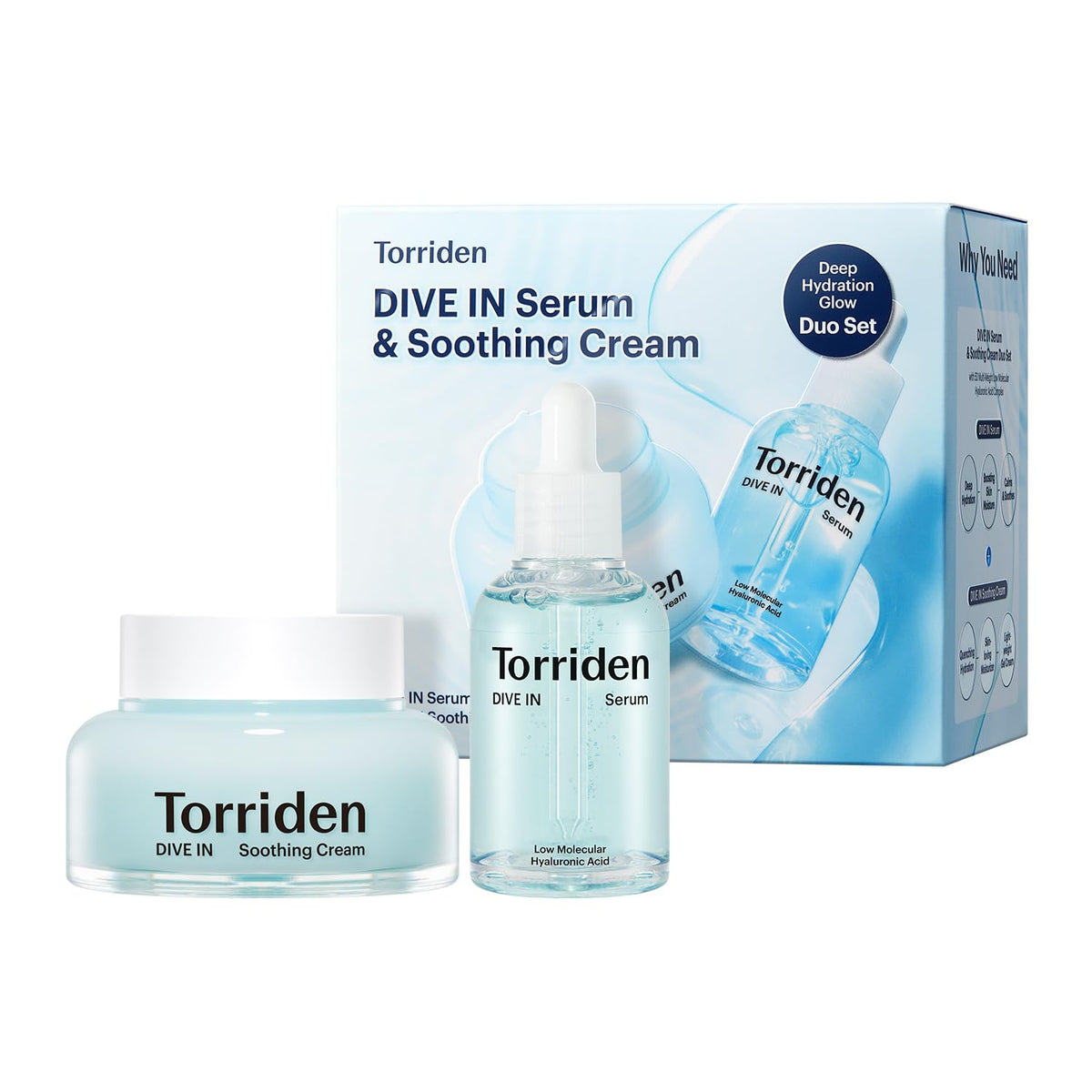 Sérum Torriden Dive In en bouteille, hydratation légère prête pour le maquillage.