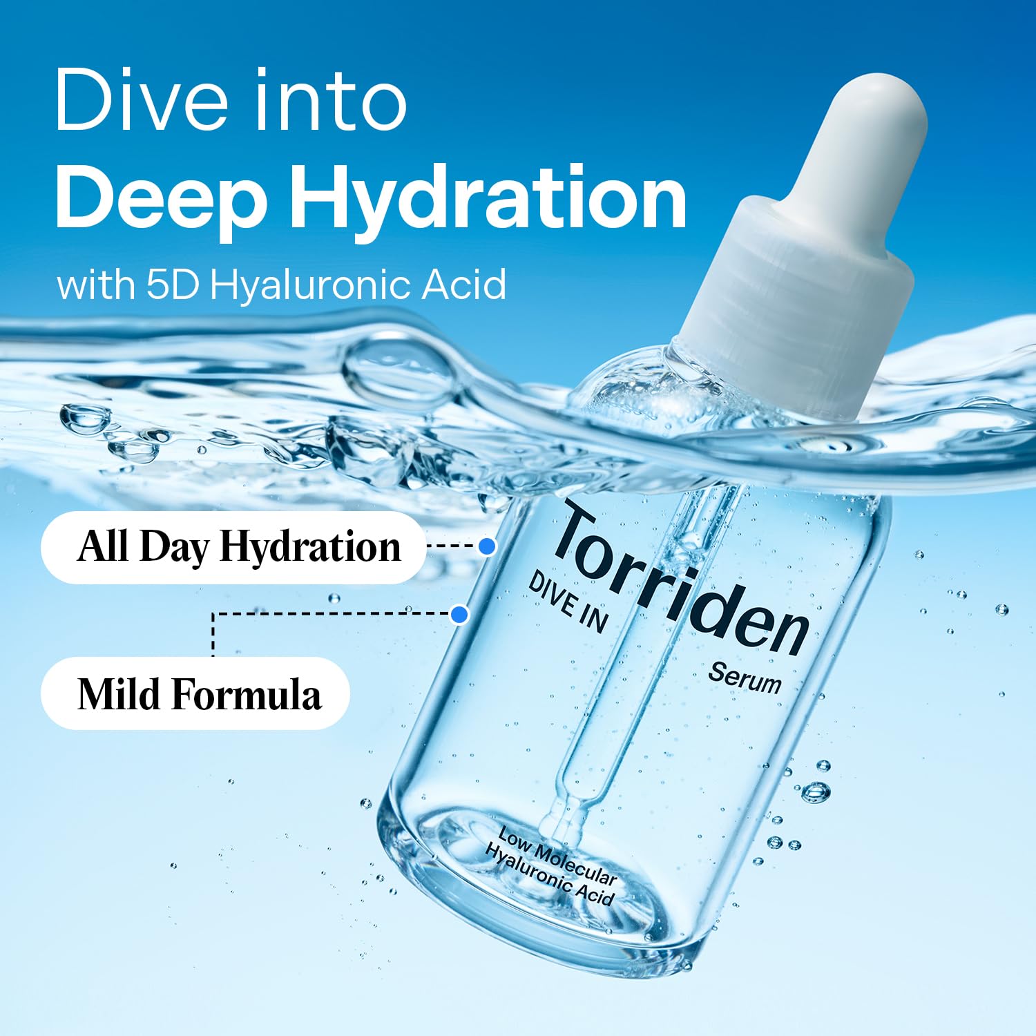 Texture eau-fraiche du sérum Torriden DIVE IN pour absorption rapide