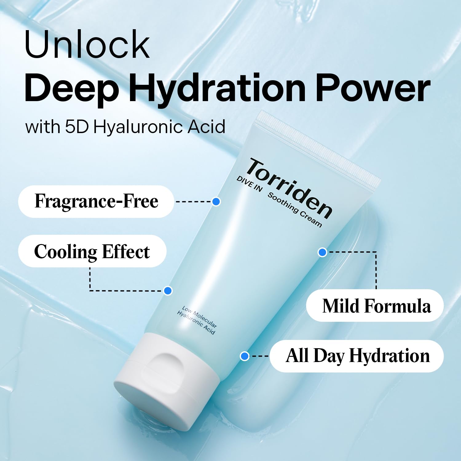 Torriden DIVE IN tube 100 ml, hydratation ciblée pour peau sèche.
