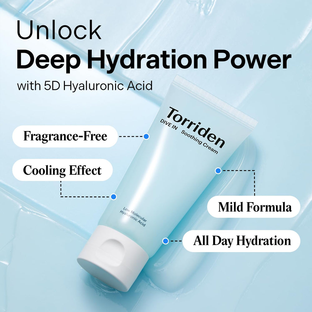 Torriden DIVE IN tube 100 ml, hydratation ciblée pour peau sèche.