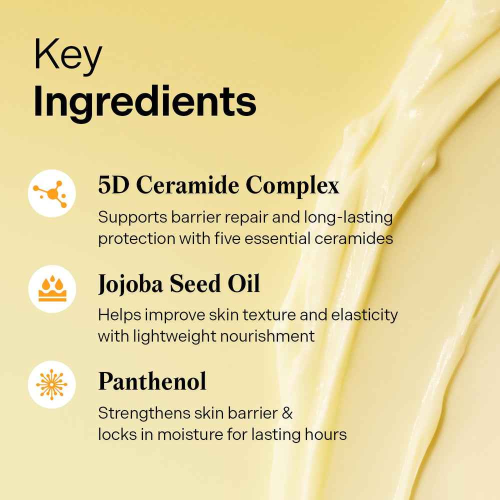 Torriden SOLID IN Crème Céramide, ingrédients-clefs pour nourrir et renforcer la barrière.