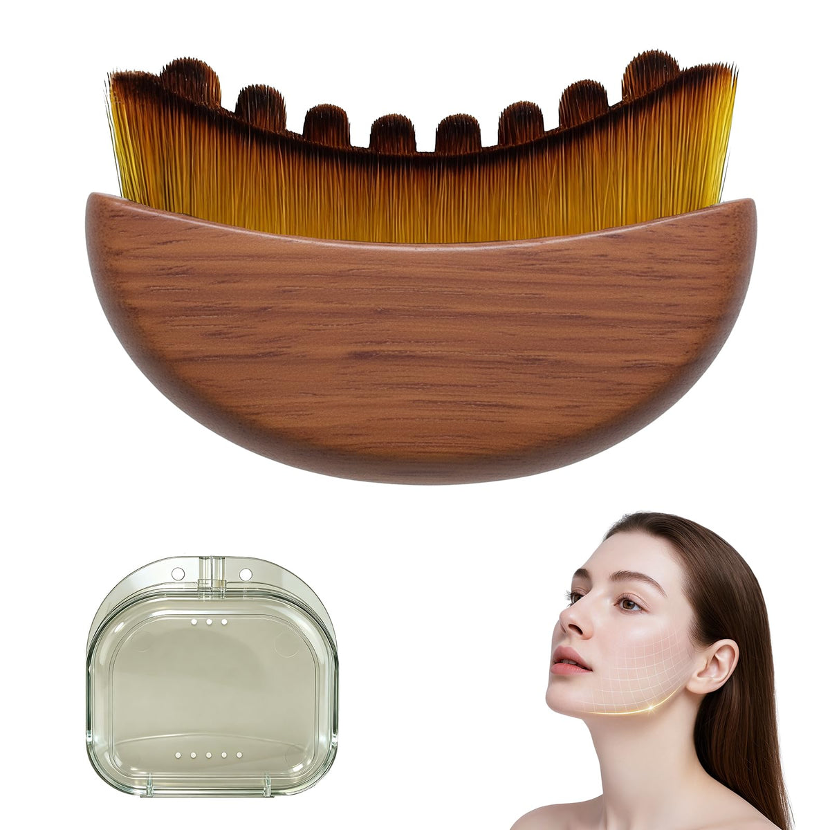 TOSEFES Brosse contour lymphatique visage bois pour favoriser la circulation et le drainage doux.