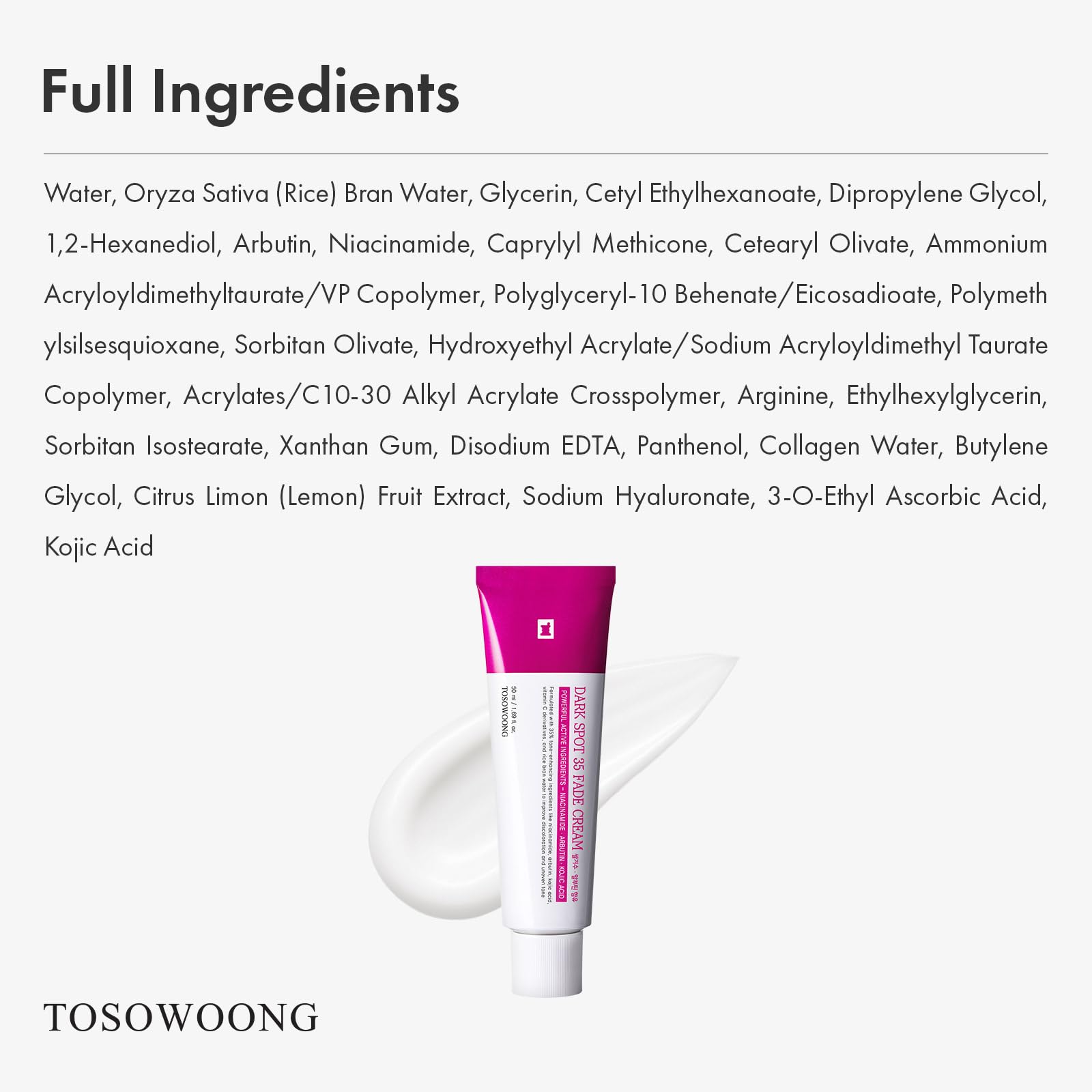 Utilisation polyvalente sur visage et zones ciblées avec TOSOWOONG Dark Spot 35.