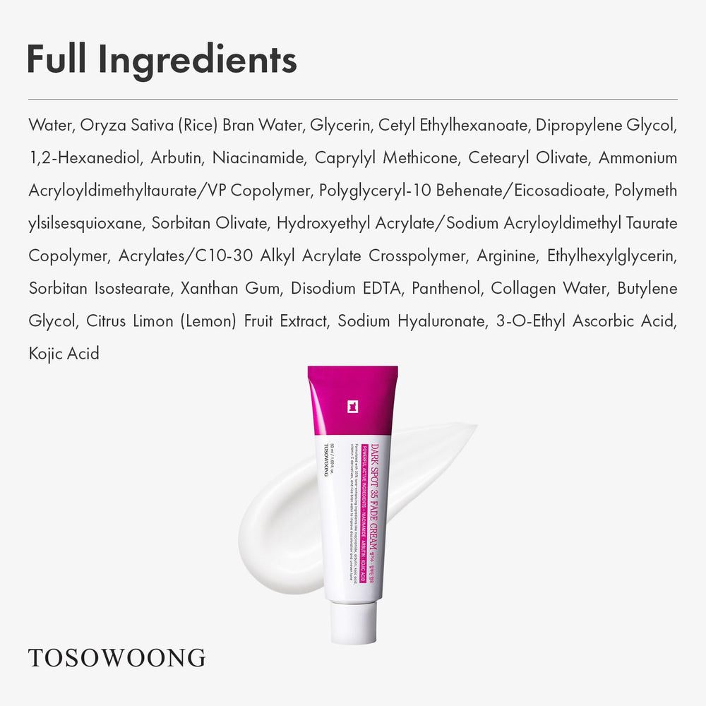 Utilisation polyvalente sur visage et zones ciblées avec TOSOWOONG Dark Spot 35.