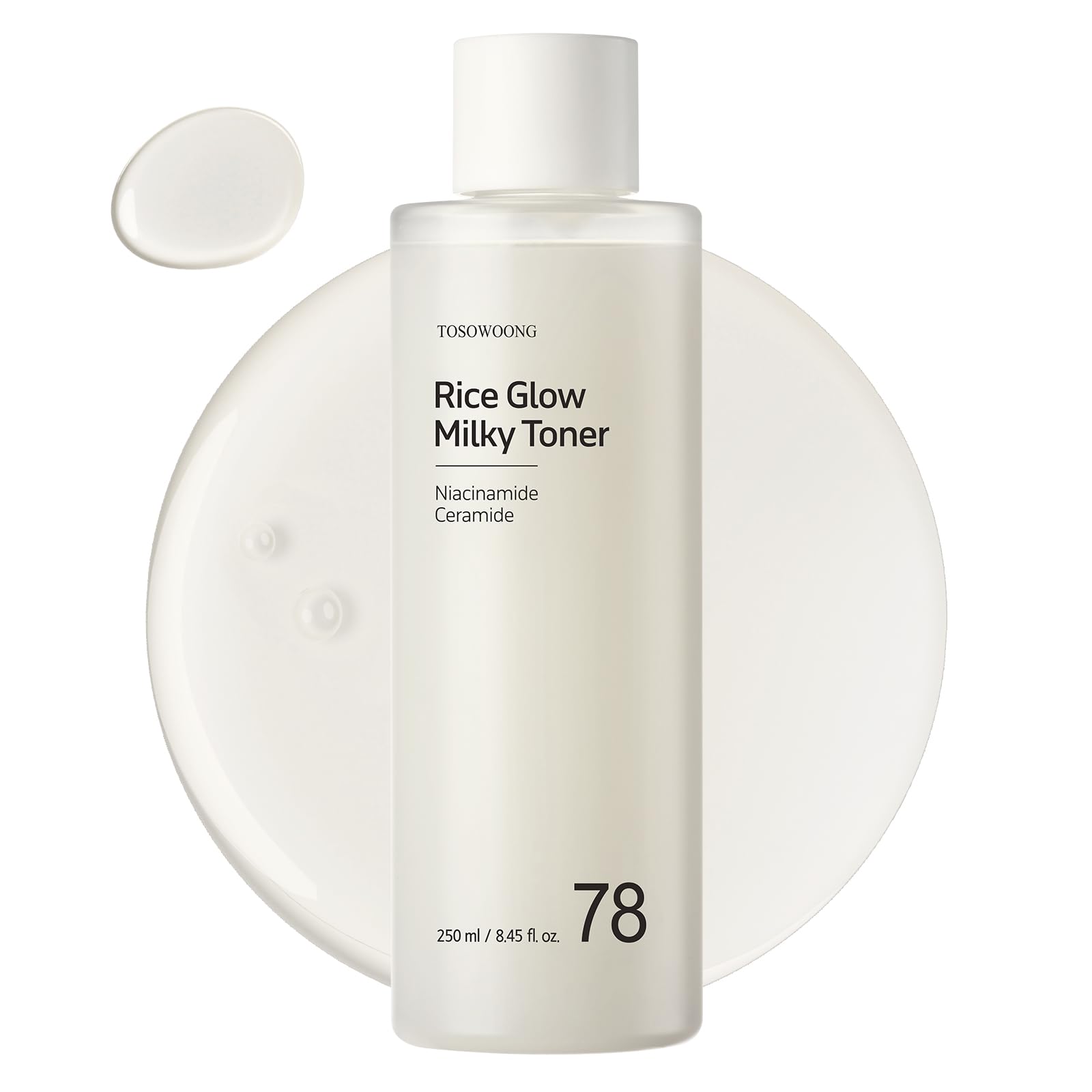 TOSOWOONG Rice Glow Toner, bouteille laitée, hydratation légère pour un éclat clair.