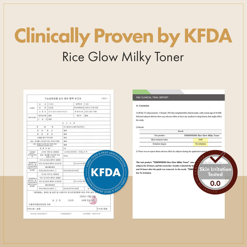 TOSOWOONG Rice Glow Toner, panthenol et niacinamide pour hydratation et éclat.