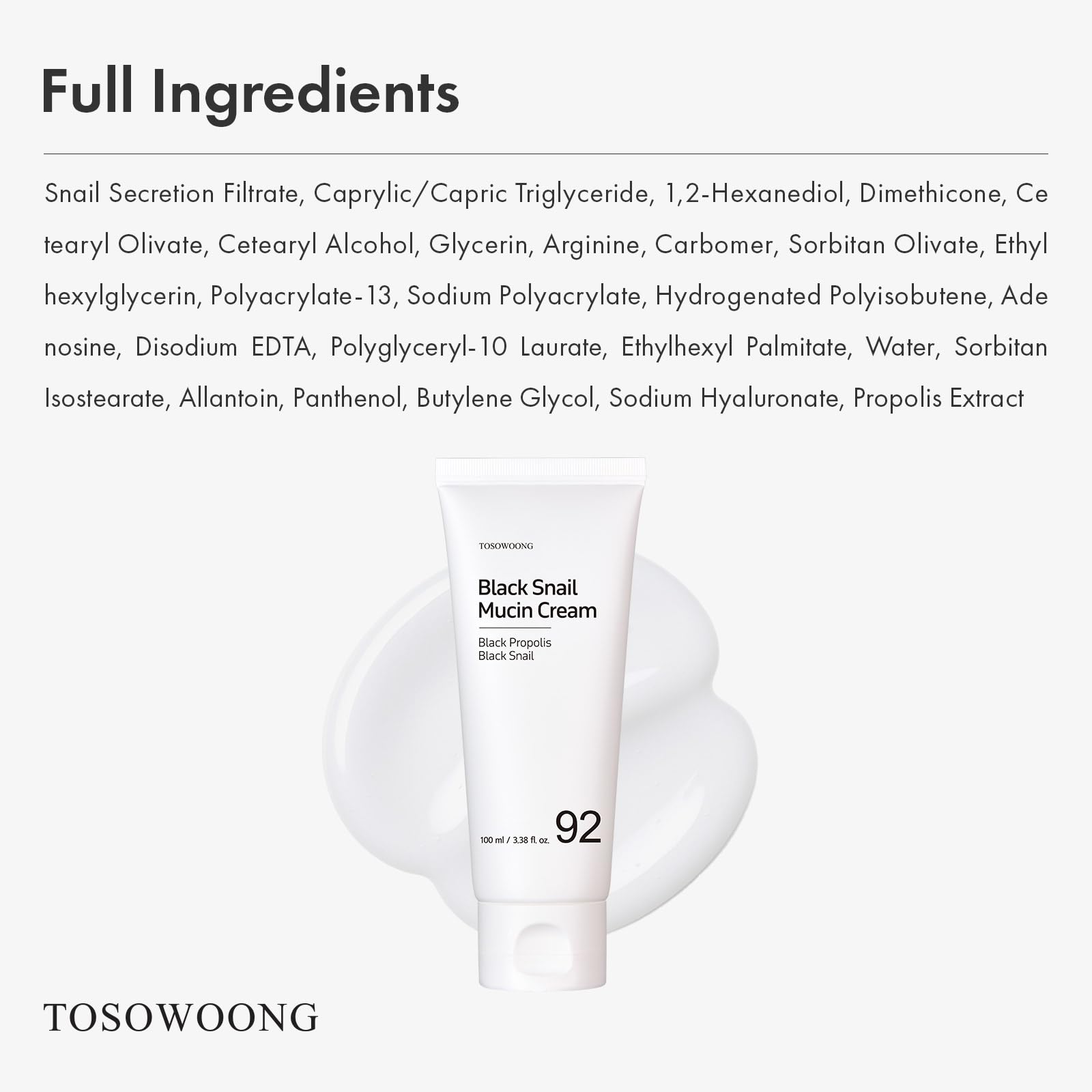 TOSOWOONG Crème Mucin Noir 92 emballage design, pratique et recyclable.
