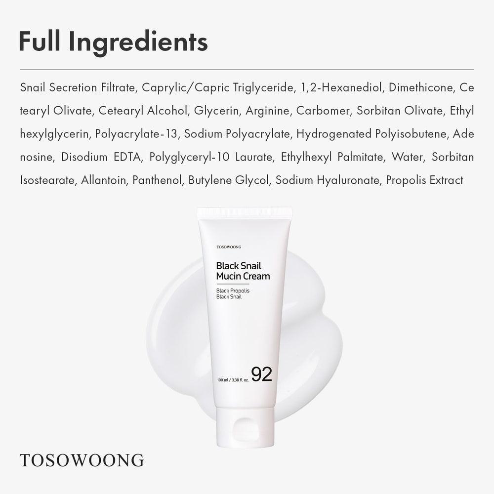 TOSOWOONG Crème Mucin Noir 92 emballage design, pratique et recyclable.