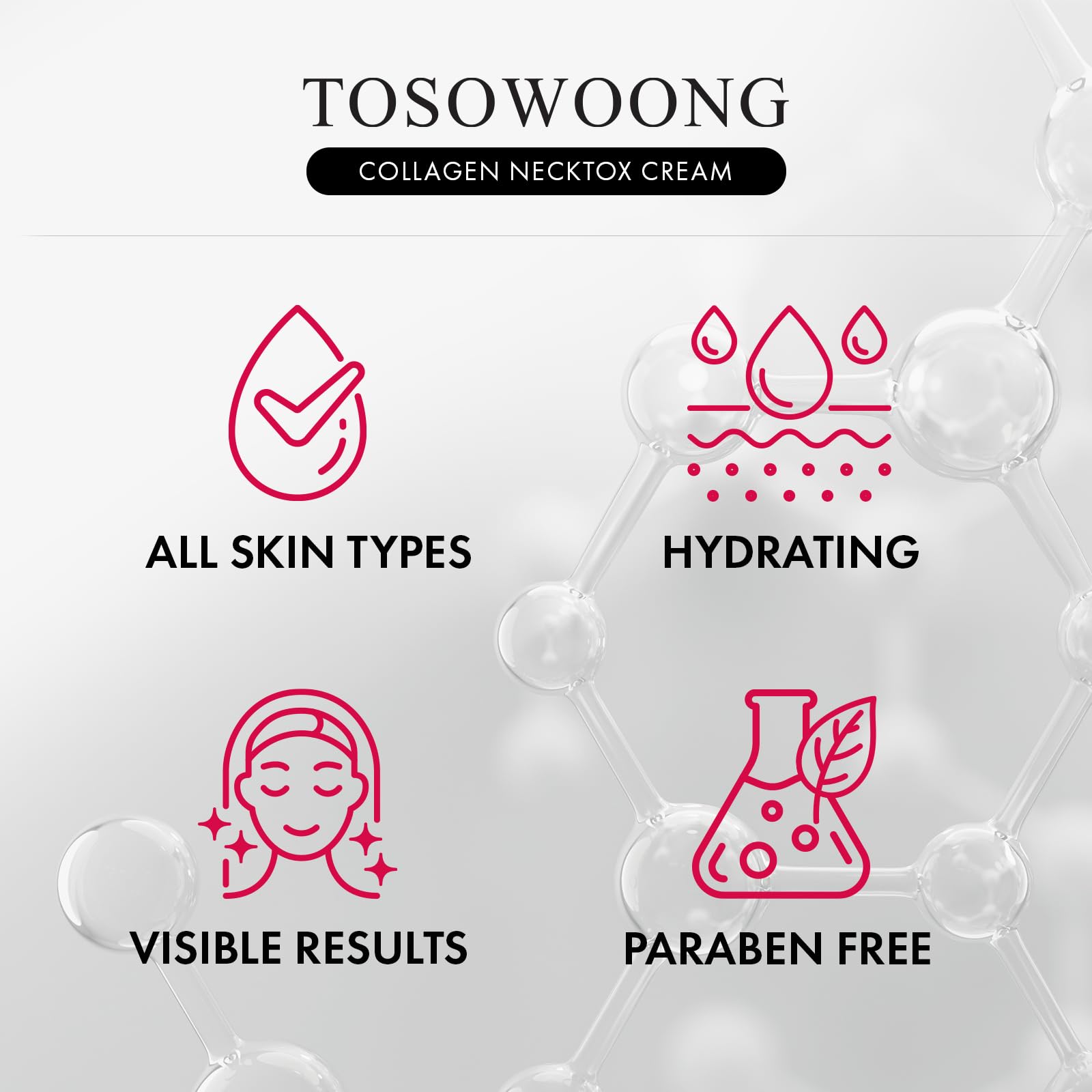 TOSOWOONG Necktox-absorption-rapide: pénètre rapidement et laisse une peau confortable.