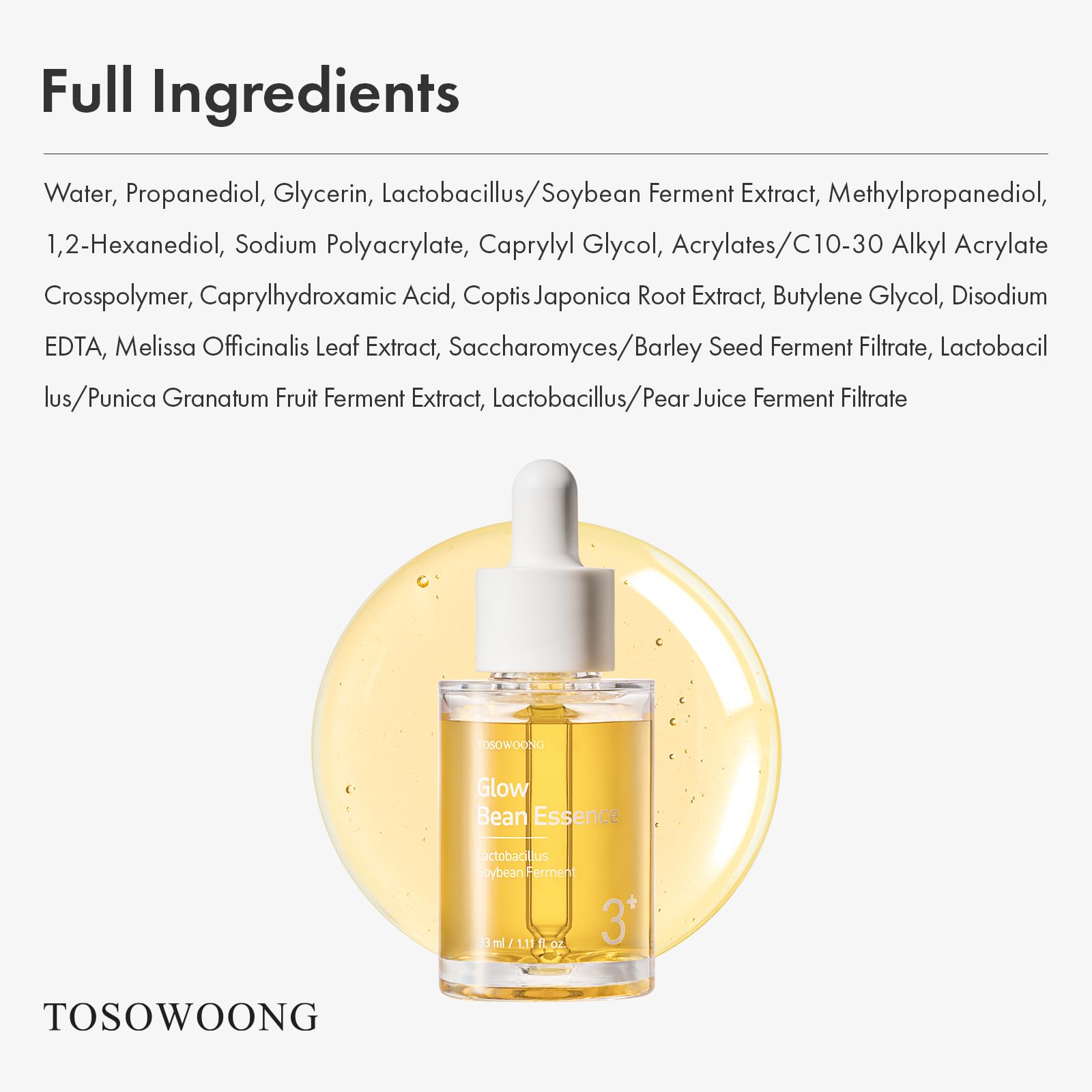 TOSOWOONG Glow Bean Essence – Rituel quotidien favorisant confort cutané et éclat.