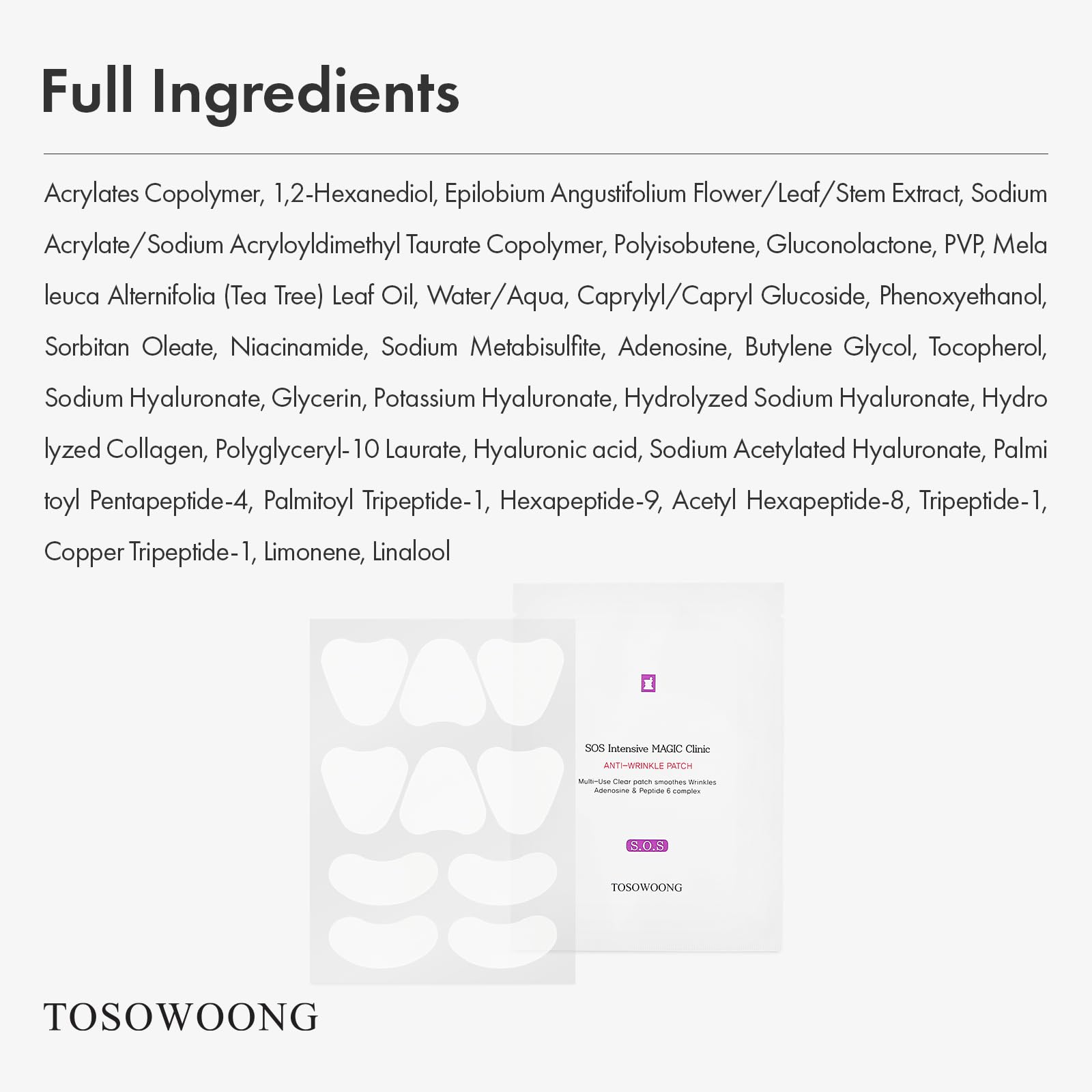 Patch collagène hydrolysé TOSOWOONG, hydratation ciblée pendant la nuit.