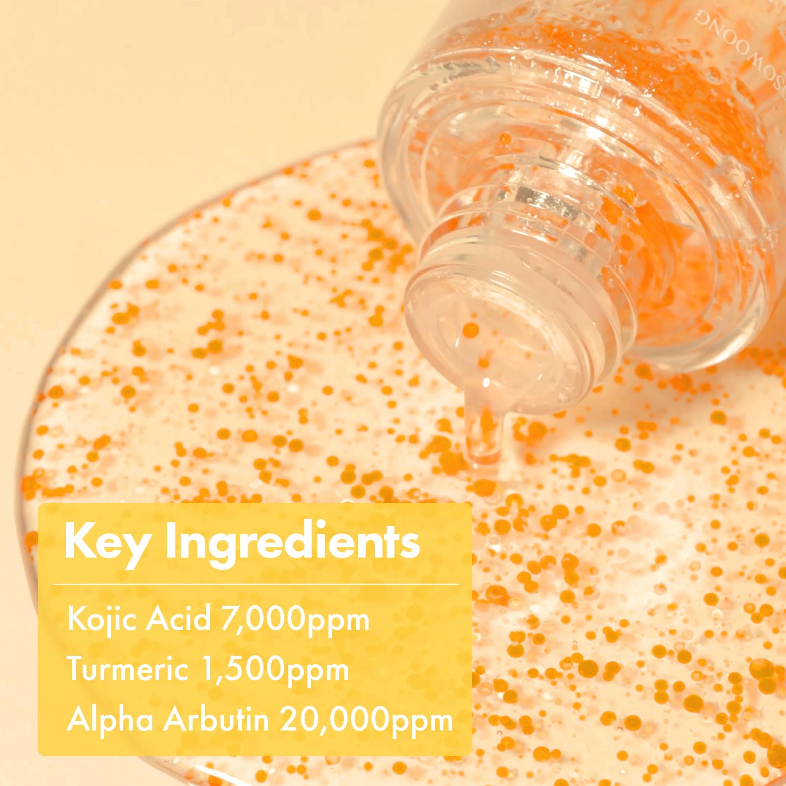 TOSOWOONG Real Turmeric Serum: ingrédients clés qui éclaircissent et lissent la peau.