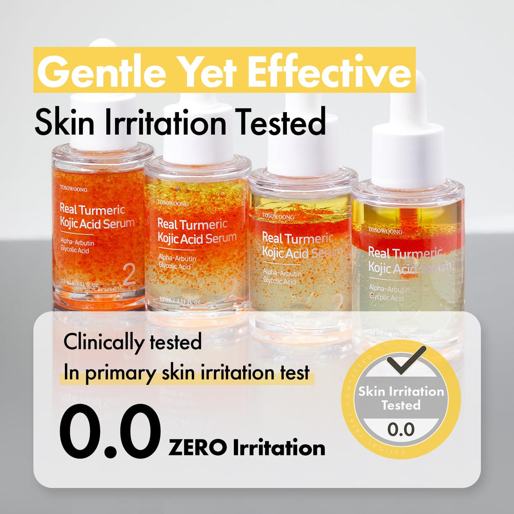 TOSOWOONG Real Turmeric Serum: adapté aux peaux sensibles et testé pour irritations.