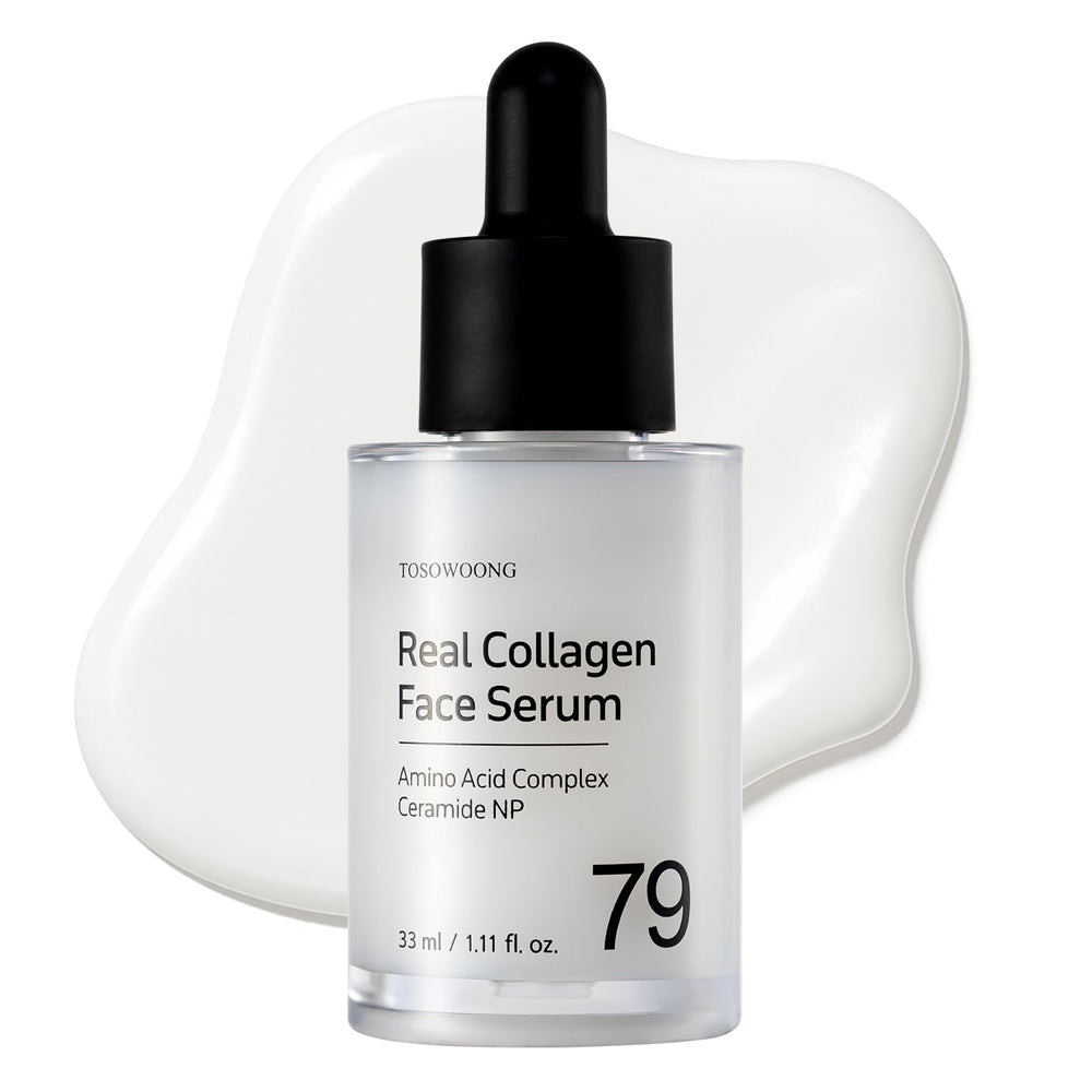 Sérum TOSOWOONG Real Collagen Visage, bouteille-pompe, hydratation rapide et peau plus rebondie.