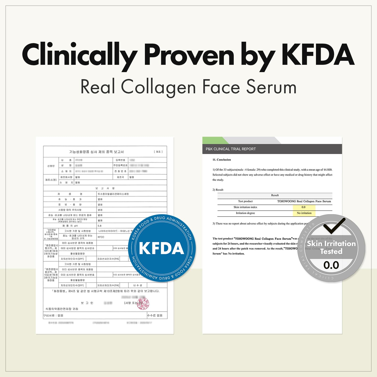 Sérum TOSOWOONG Real Collagen Visage, élasticité améliorée pour un aspect plus ferme.