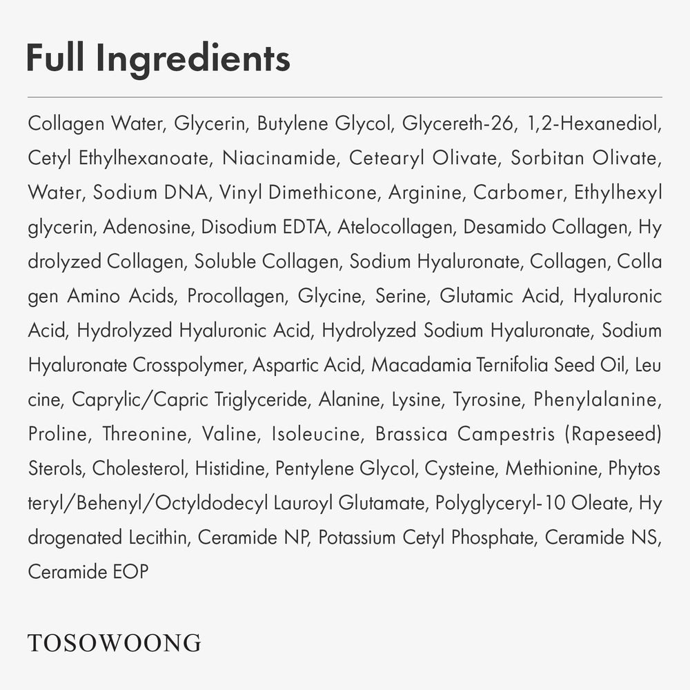Sérum TOSOWOONG Real Collagen Visage, finition naturelle et lumineuse prête pour le maquillage.