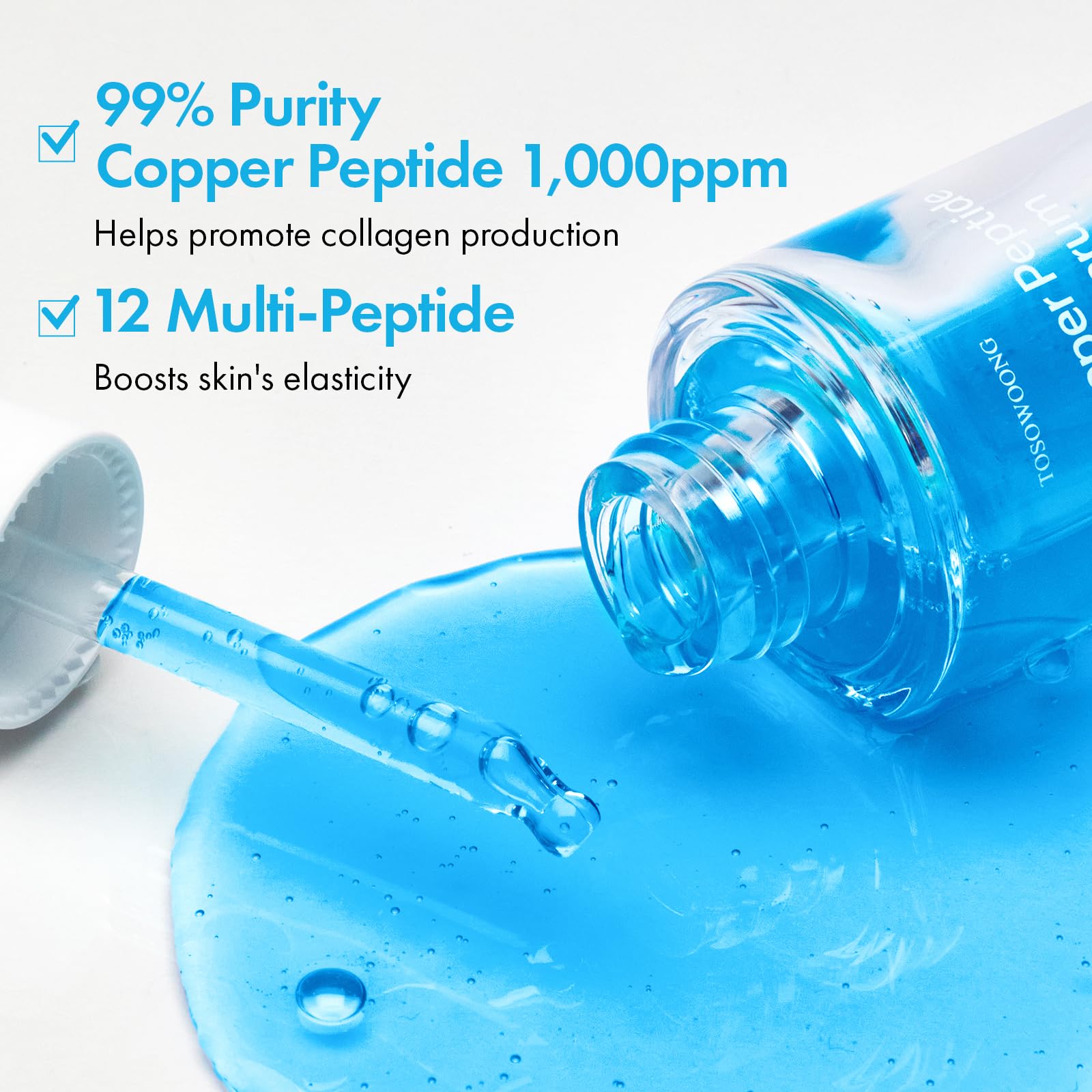 Texture hydratante du sérum cuivre et peptides avec hyaluronique et collagène.