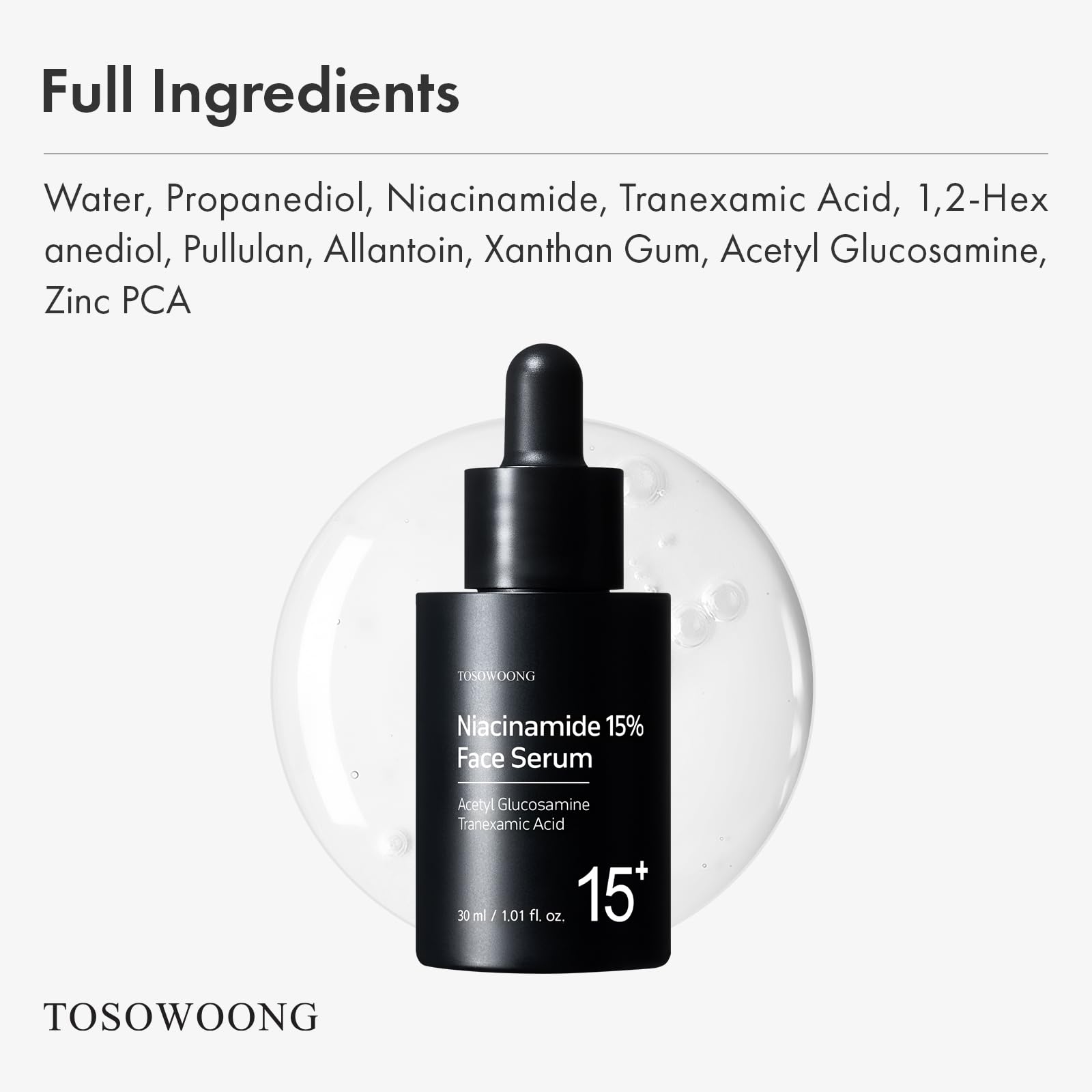Peau rayonnante naturellement grâce à TOSOWOONG Niacinamide 15% – usage quotidien.
