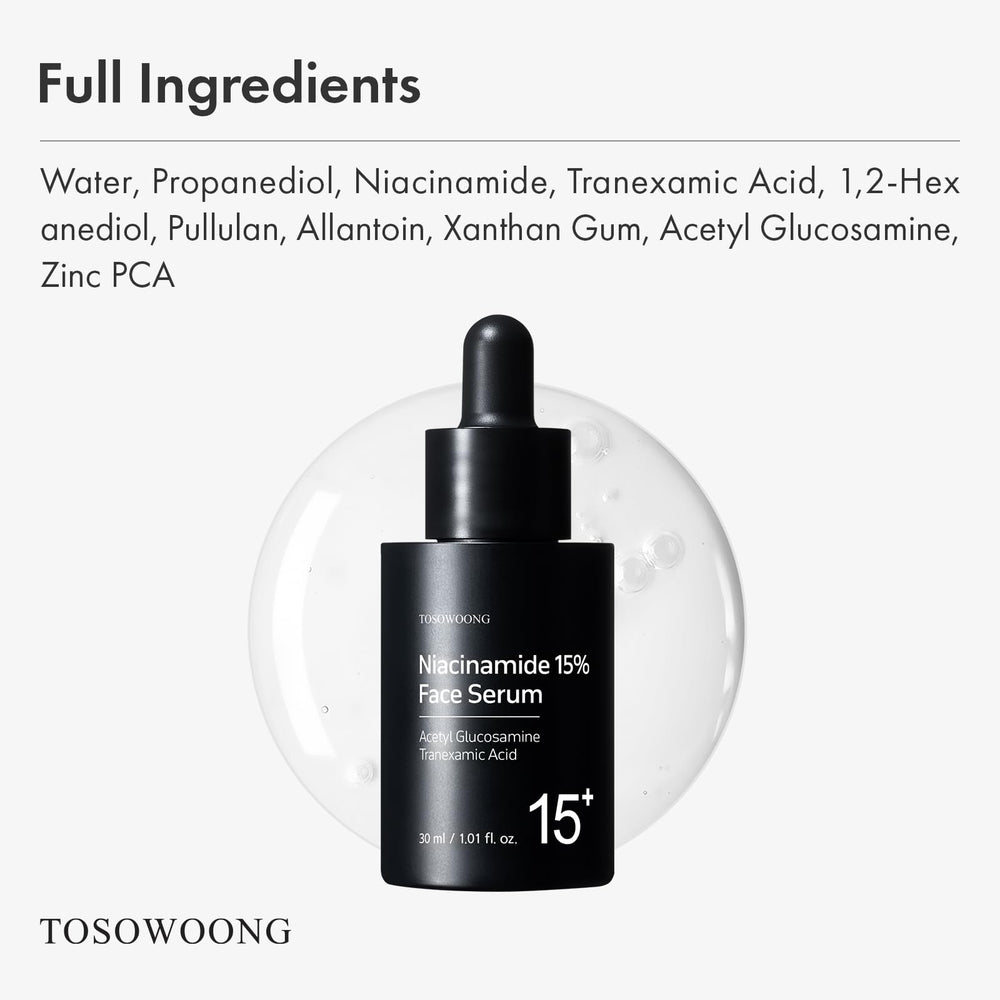 Peau rayonnante naturellement grâce à TOSOWOONG Niacinamide 15% – usage quotidien.