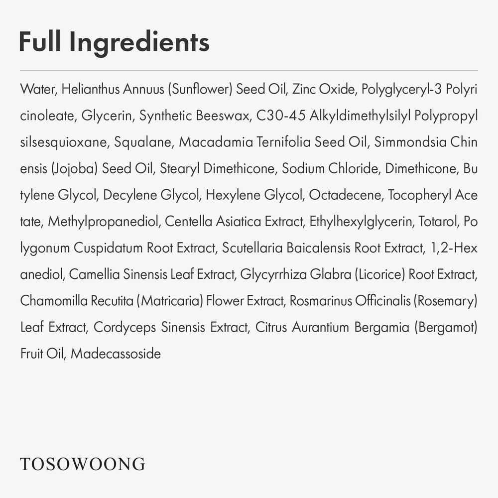 TOSOWOONG SOS Repair cream flat lay emphasizes daily barrier protection