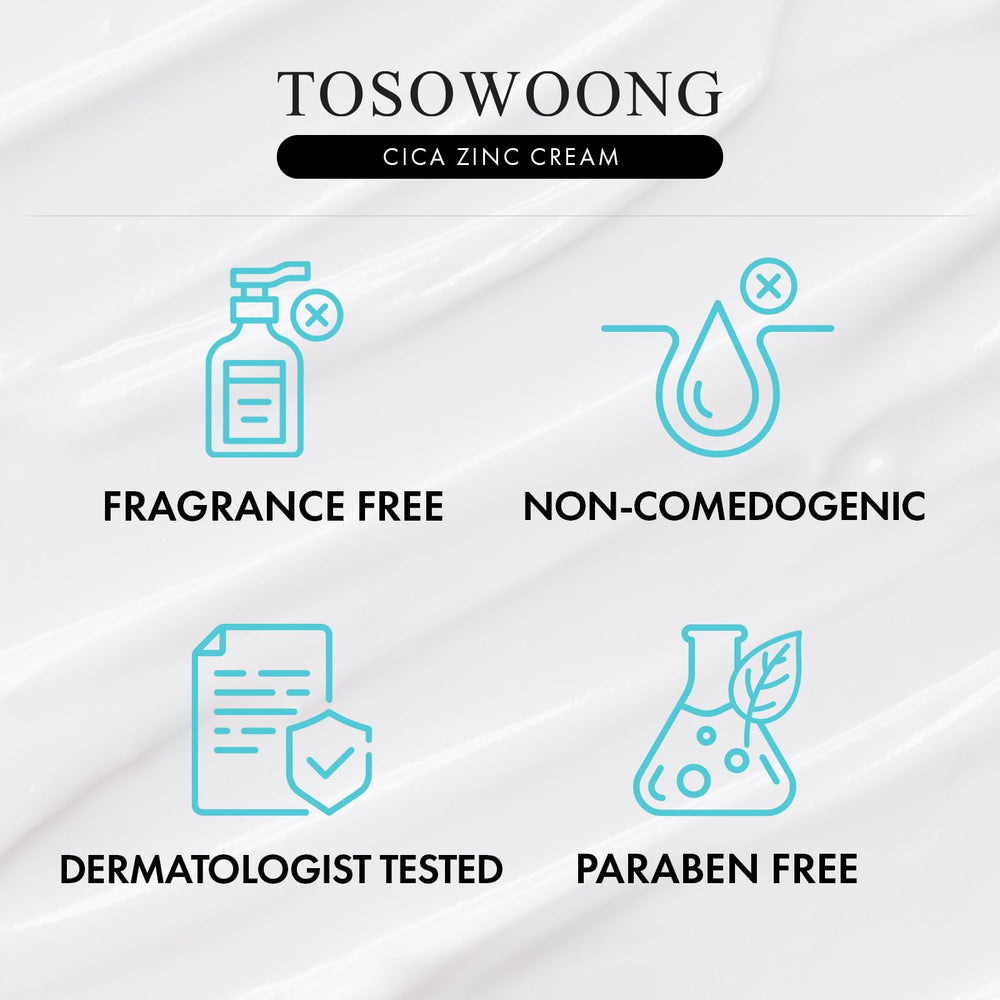 TOSOWOONG SOS Repair cream ingredients zinc highlight care for sensitive skin