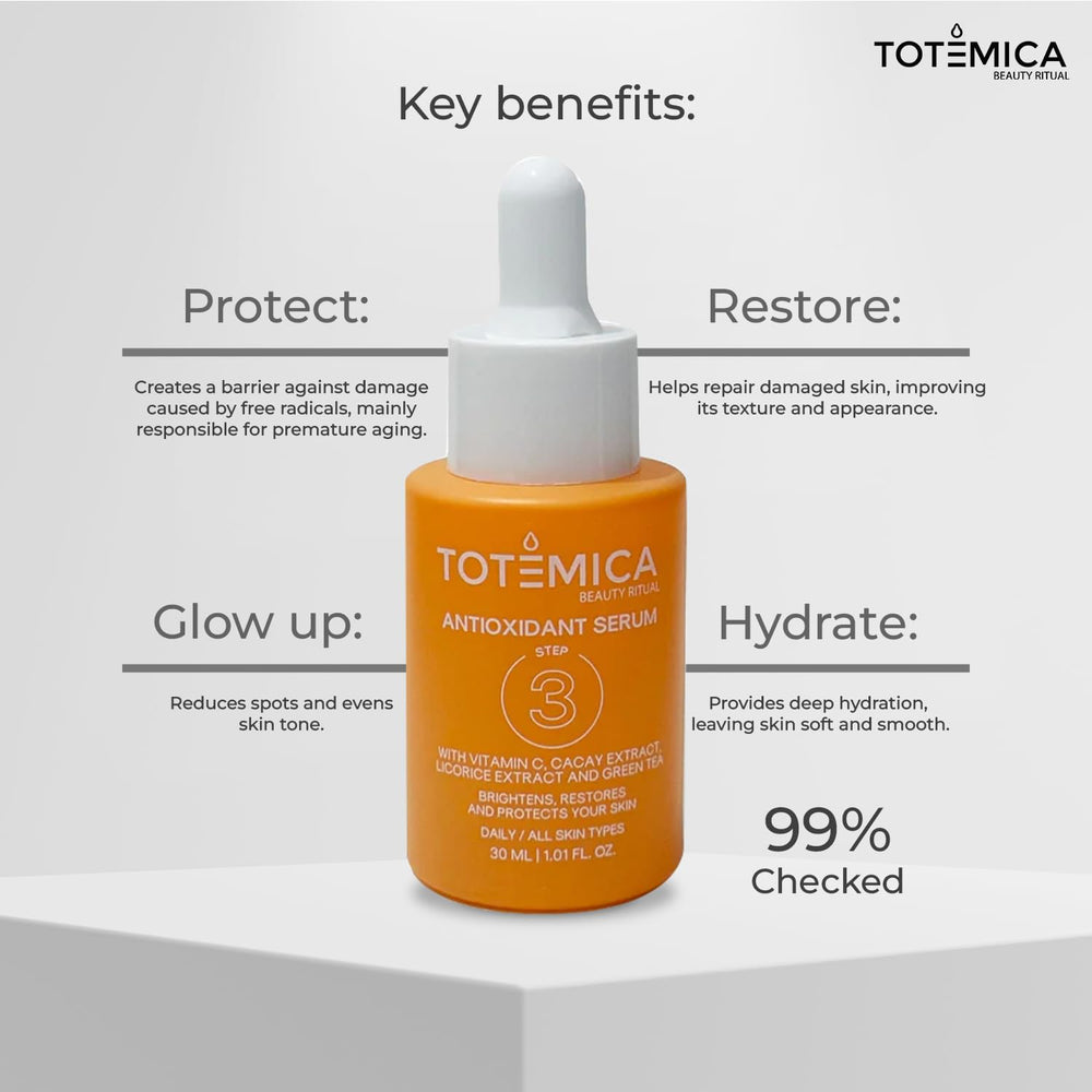 Totemica Sérum vitamine C, texture légère, absorption rapide pour une peau saine.