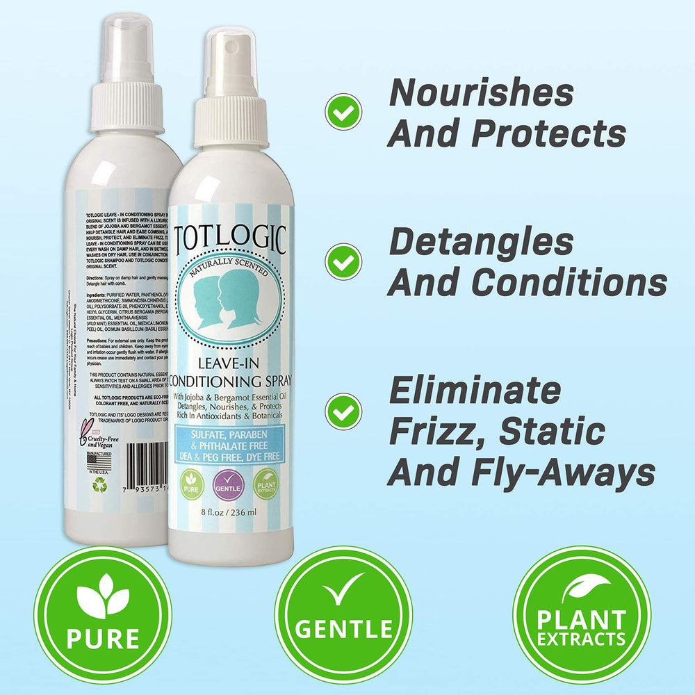 TotLogic Kids après-shampoing en spray, application rapide après la douche.