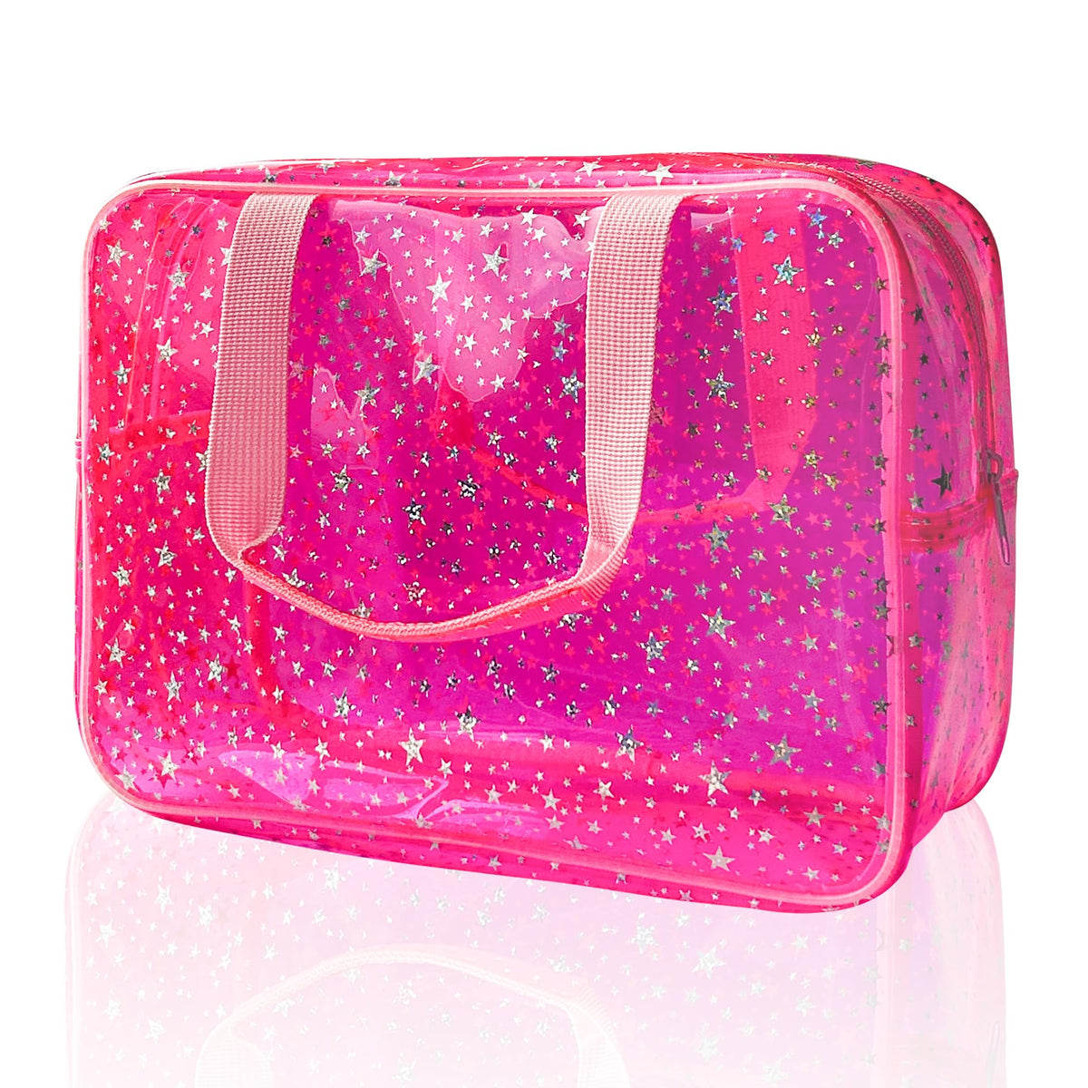 TotePrint sac cosmétique étoile rose, ouvert, accès rapide aux produits essentiels.