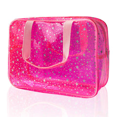TotePrint sac cosmétique étoile rose, ouvert, accès rapide aux produits essentiels.