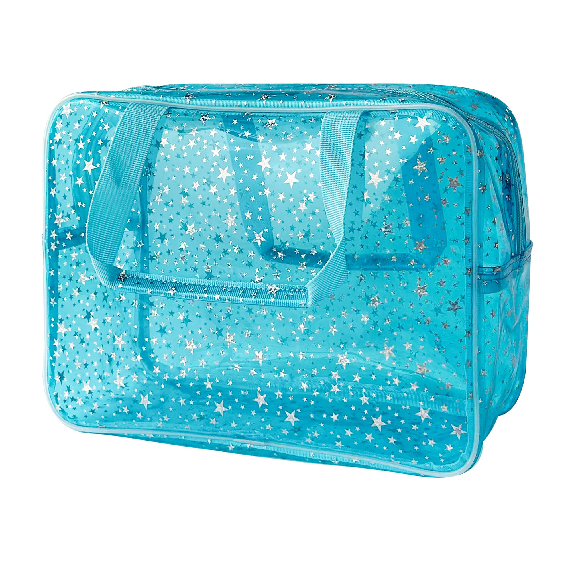 TotePrint Trousse maquillage holographique étoile bleu clair, rangement pratique en voyage.