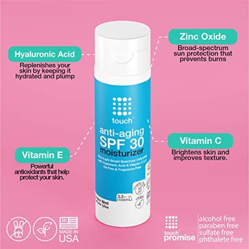 TOUCH Age Defying SPF30 – Ingrédients antioxydants et vitamine C/E pour la peau.