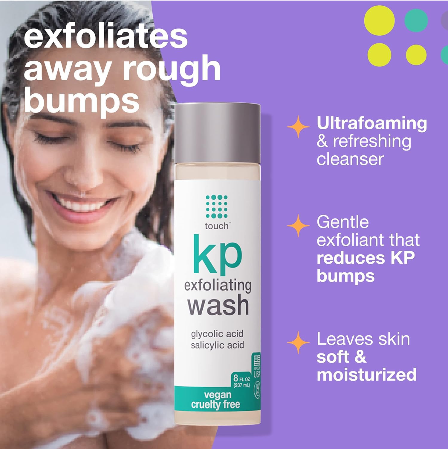 TOUCH KP Douche – flacon avec acide glycolique 15% pour exfolier en douceur.