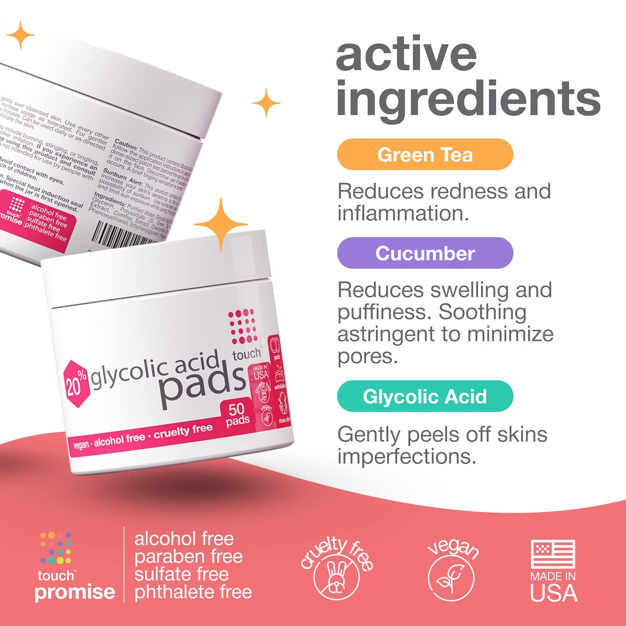 TOUCH tampons glycolique 20% ridules teint plus homogène