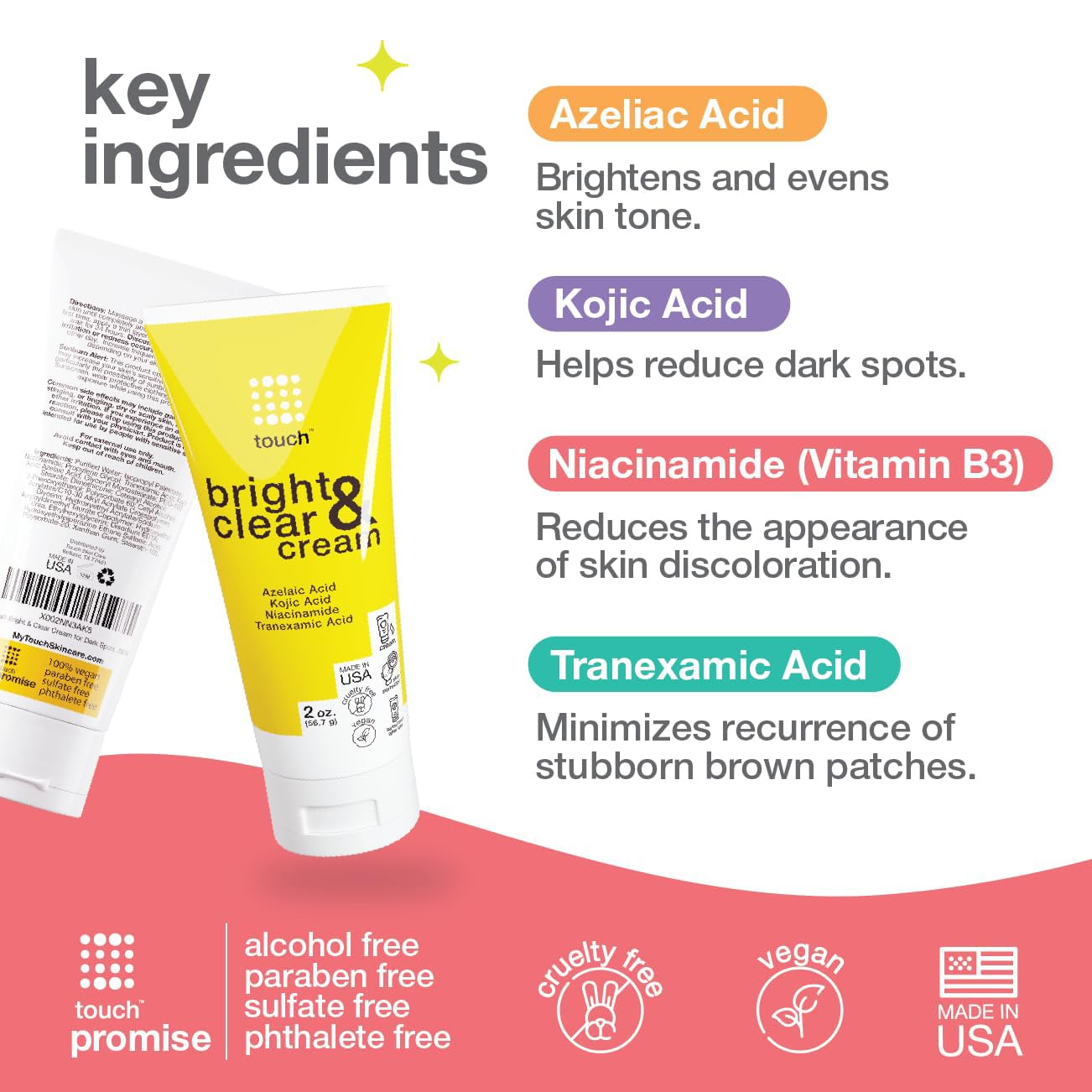 TOUCH Crème Éclat texture lissage sur peau lumineuse.
