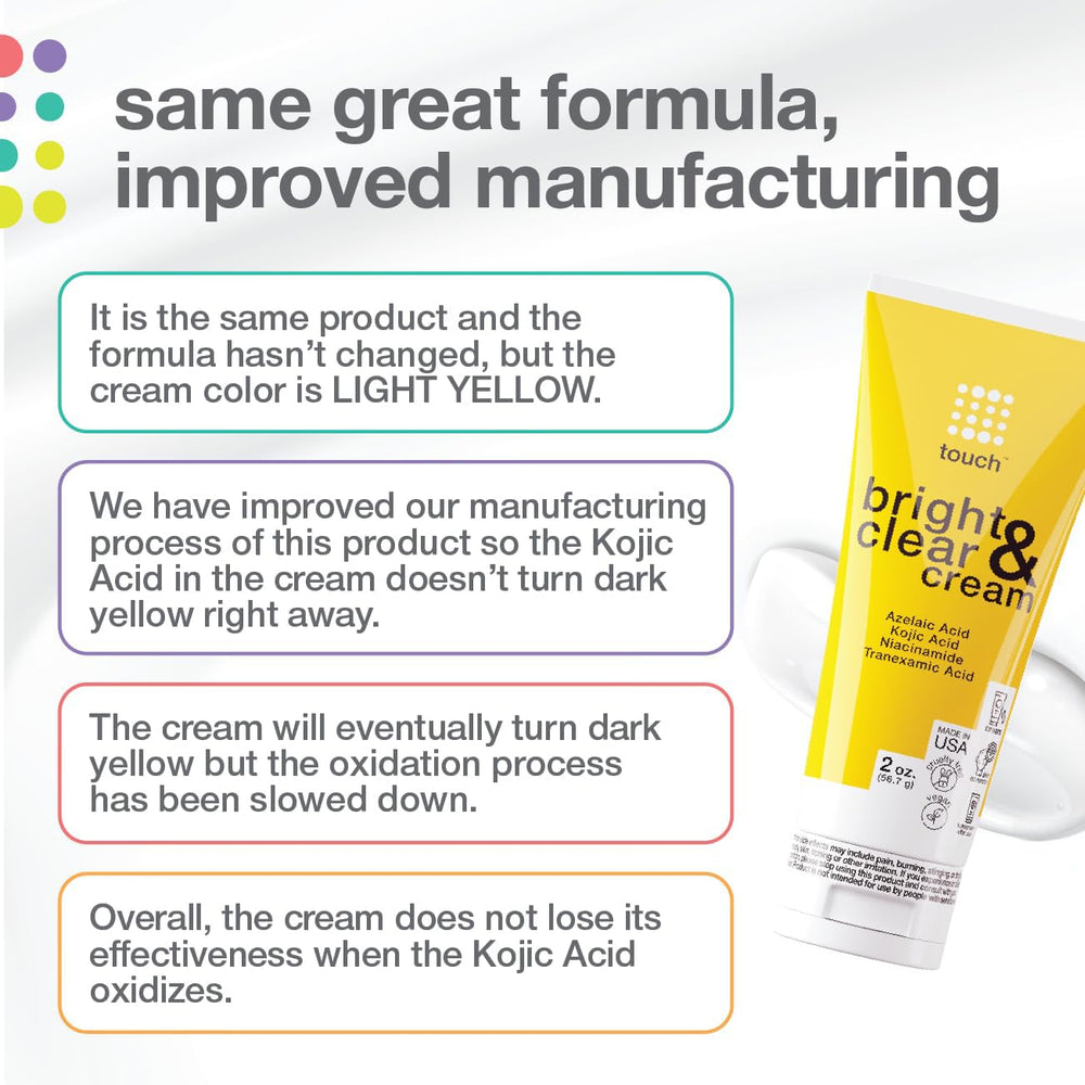 TOUCH Crème Éclat usage visage et cou pour une peau uniforme.