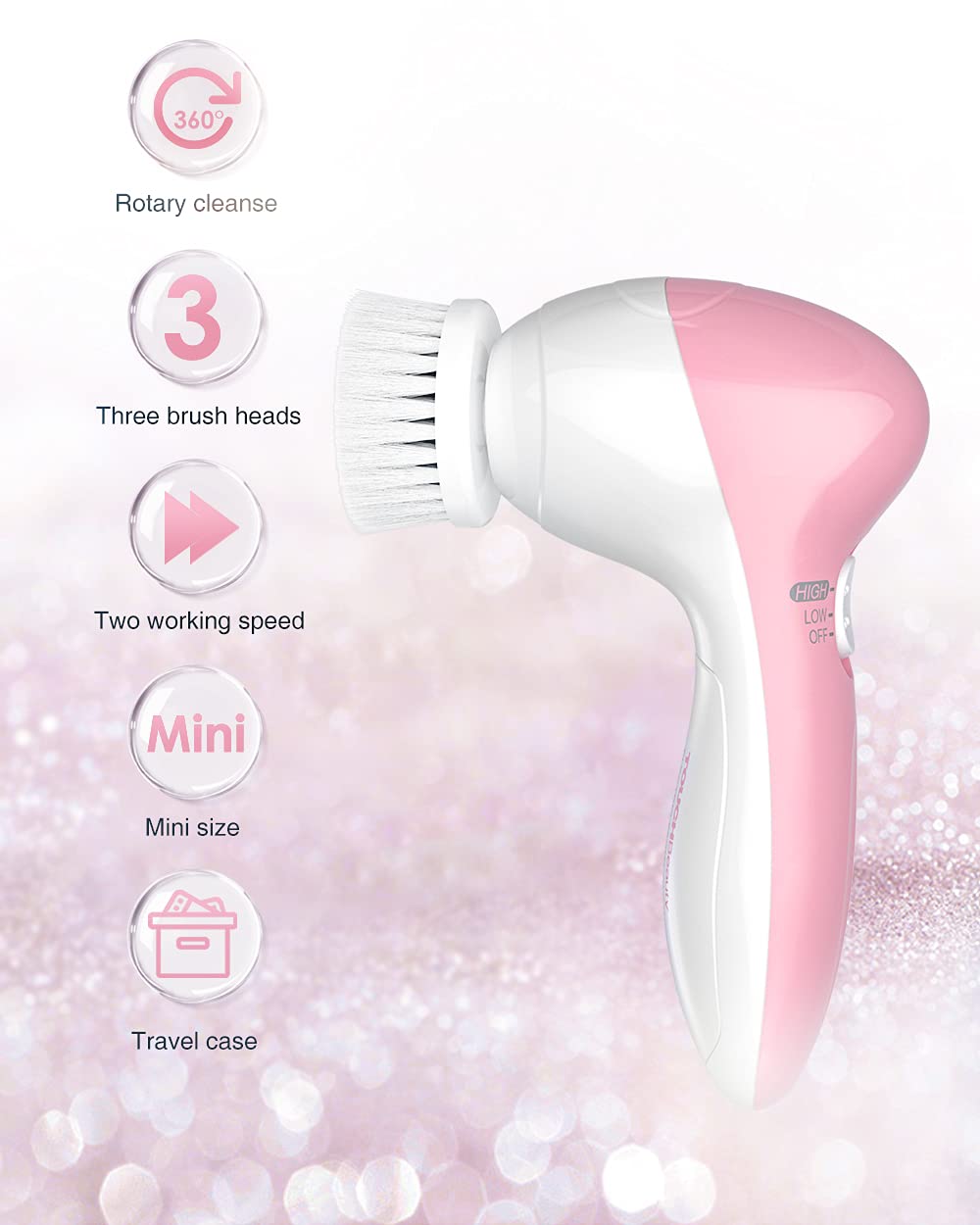 TOUCHBeauty brosse-visage électrique, nettoyage quotidien en silicone doux pour peau sensible.